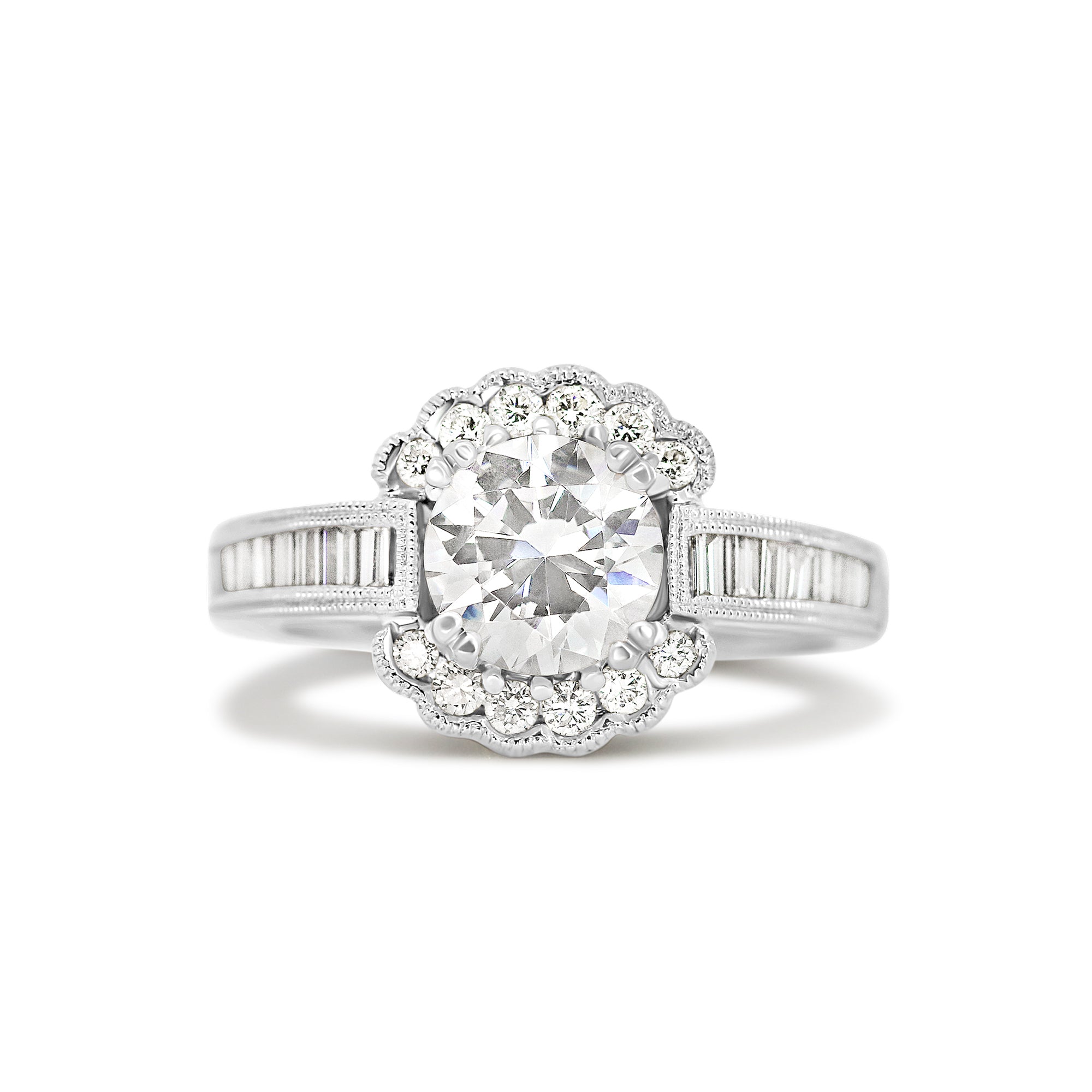 14K Contemporary Half Halo Semi-Mount Engagement Ring