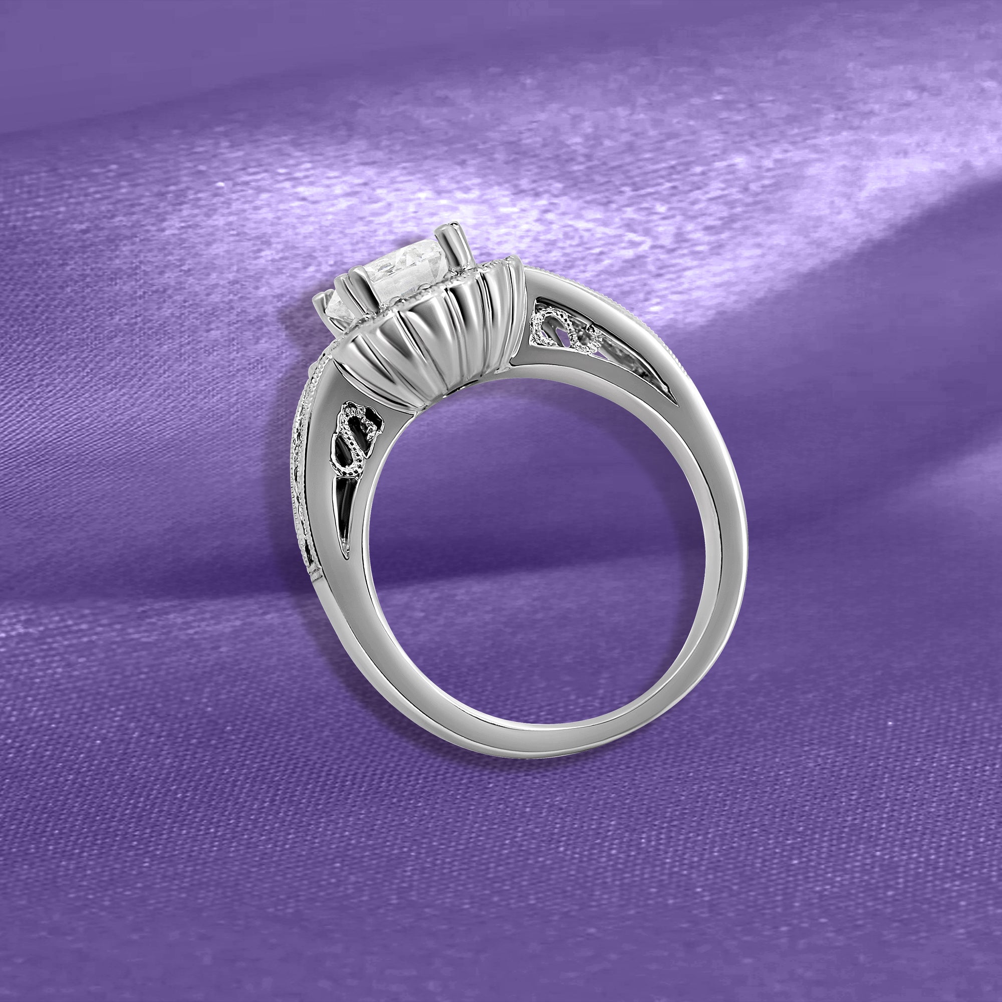 14K Contemporary Half Halo Semi-Mount Engagement Ring