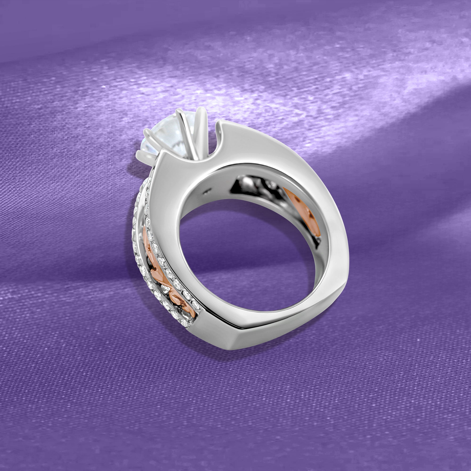 14K Two Tone Contemporary Filigree Engagement Ring