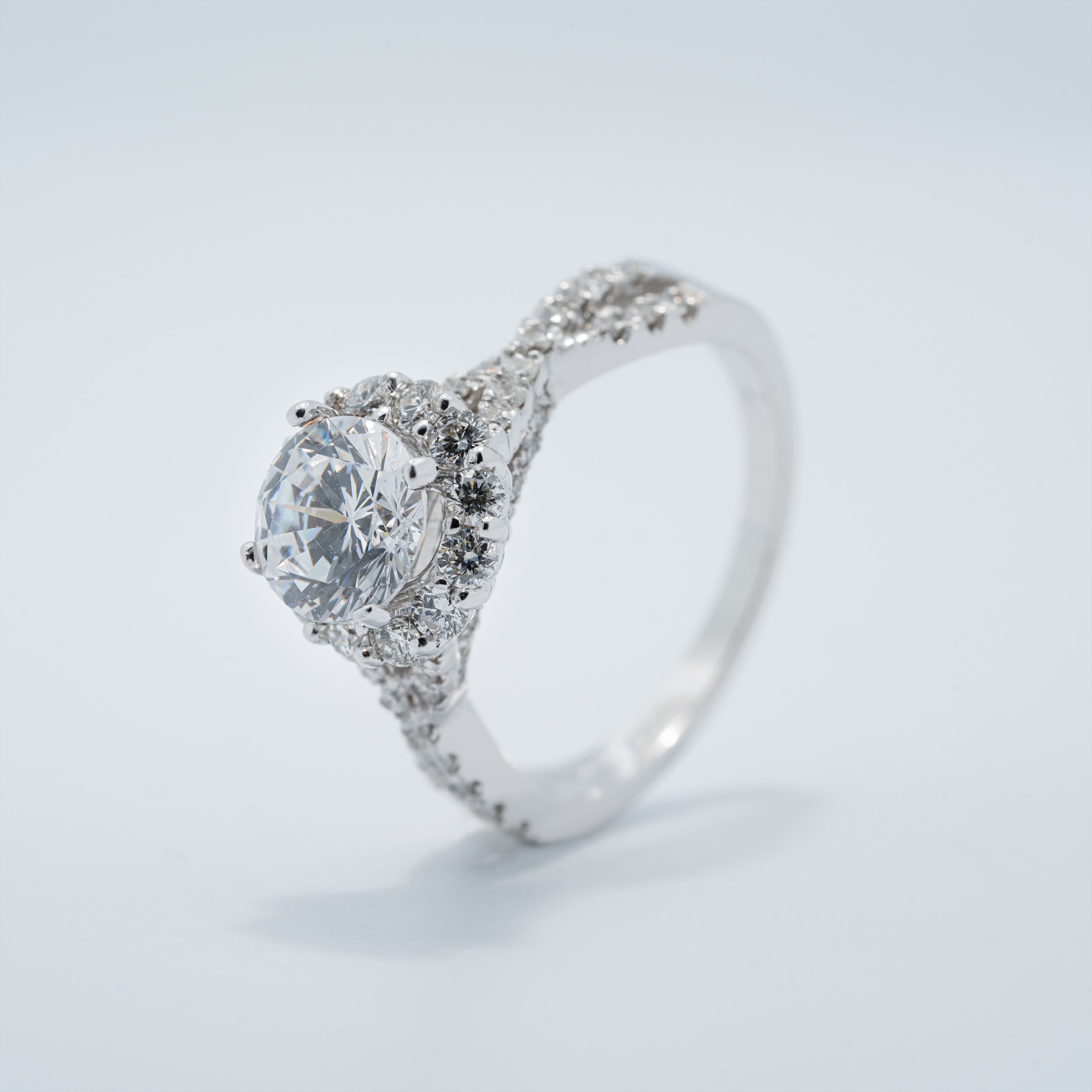 Vintage Style Twist Band Halo Engagement Ring