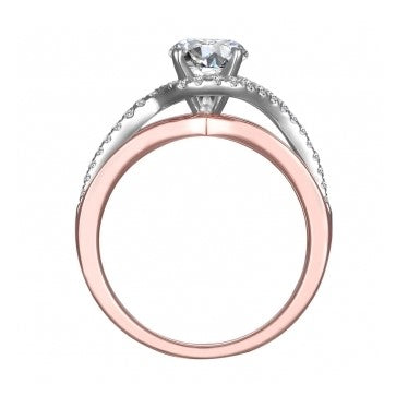 14K Two Tone Bypass Halo Semi-mount Engagement Ring