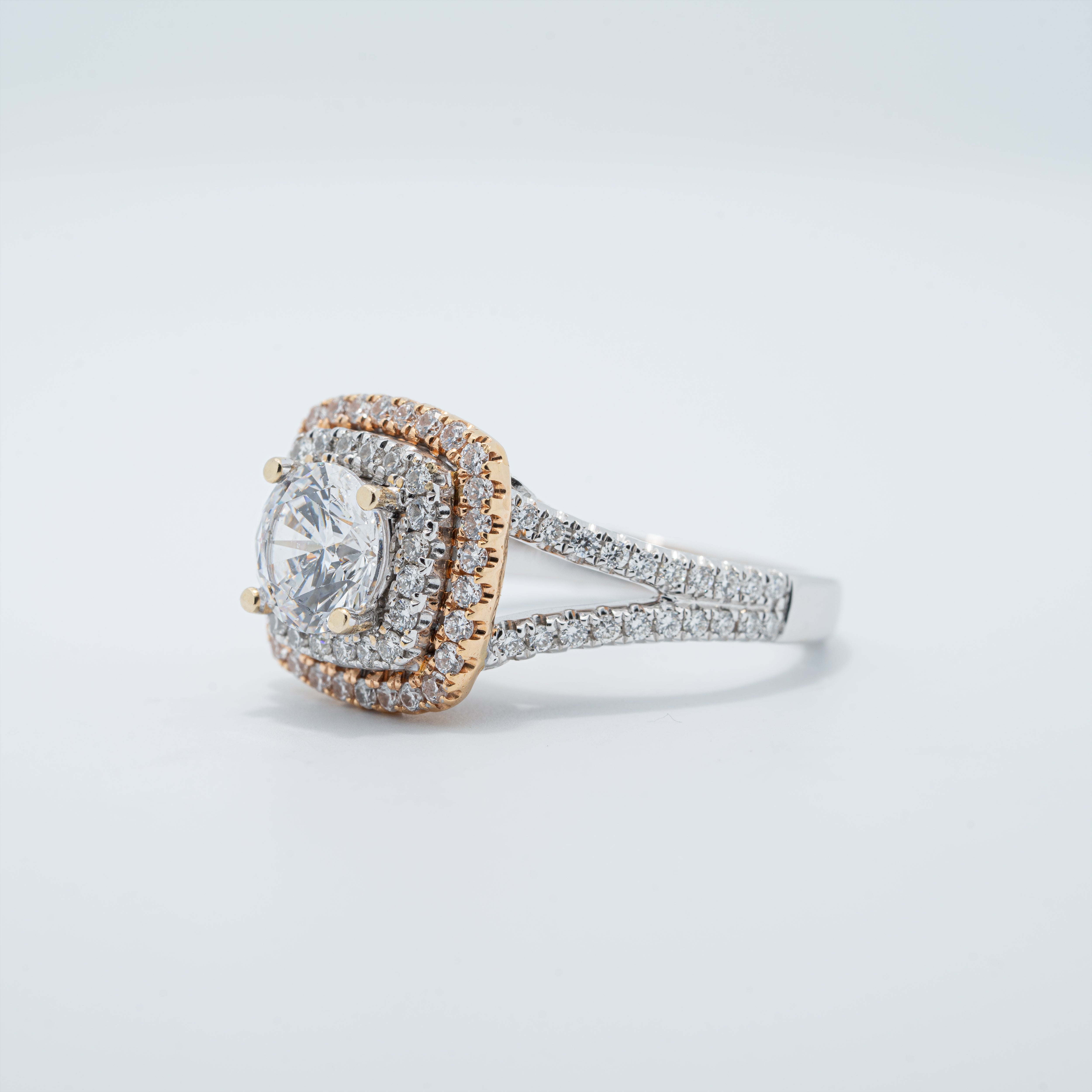 Cushion Double Halo Engagement Ring with Rose Gold Accent