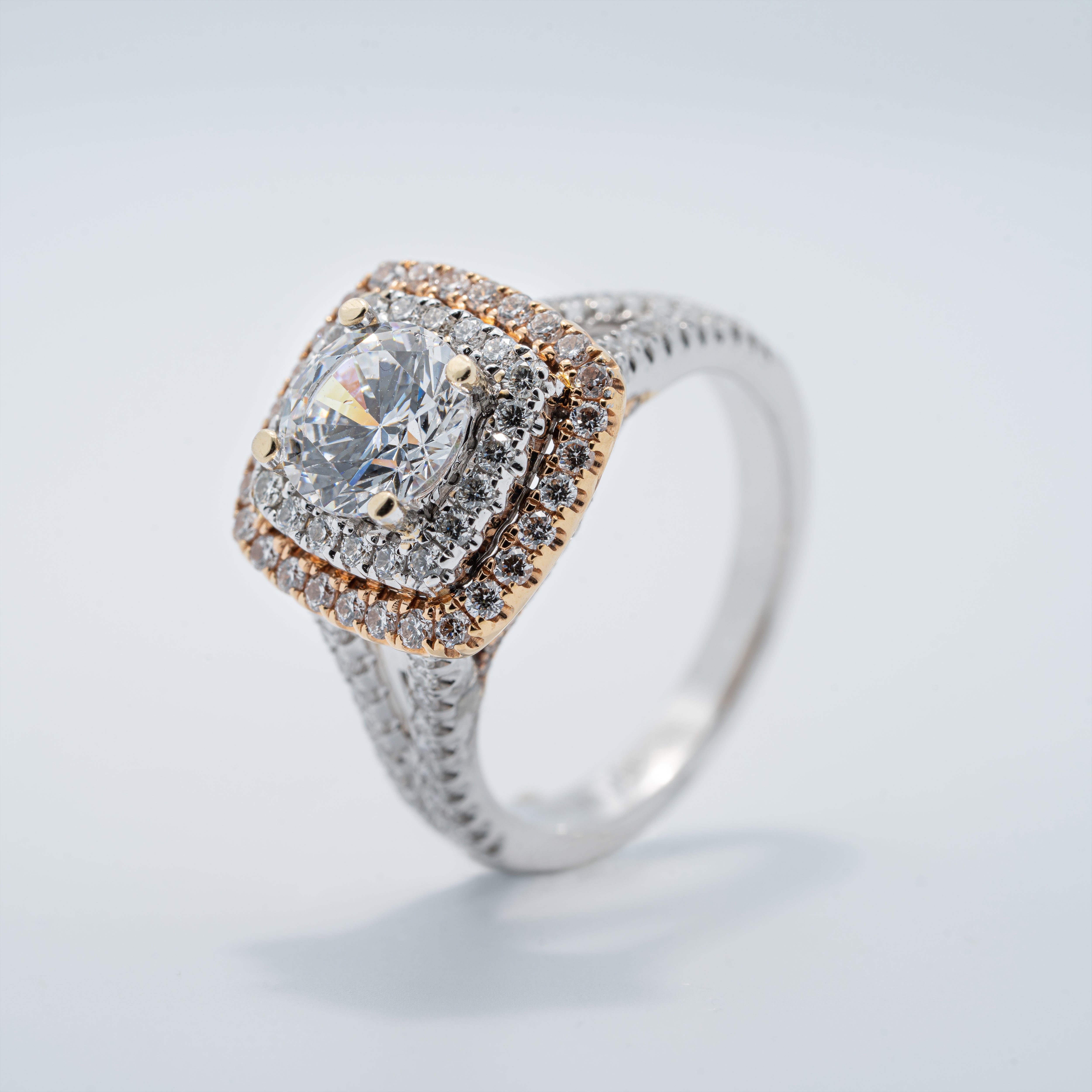 Cushion Double Halo Engagement Ring with Rose Gold Accent