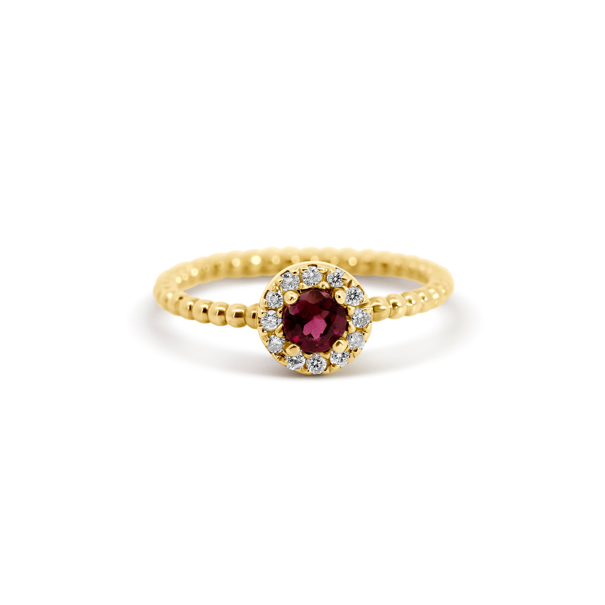 14K Yellow Gold 0.30ct Rhodolite Halo Ring with 0.10ct Diamonds