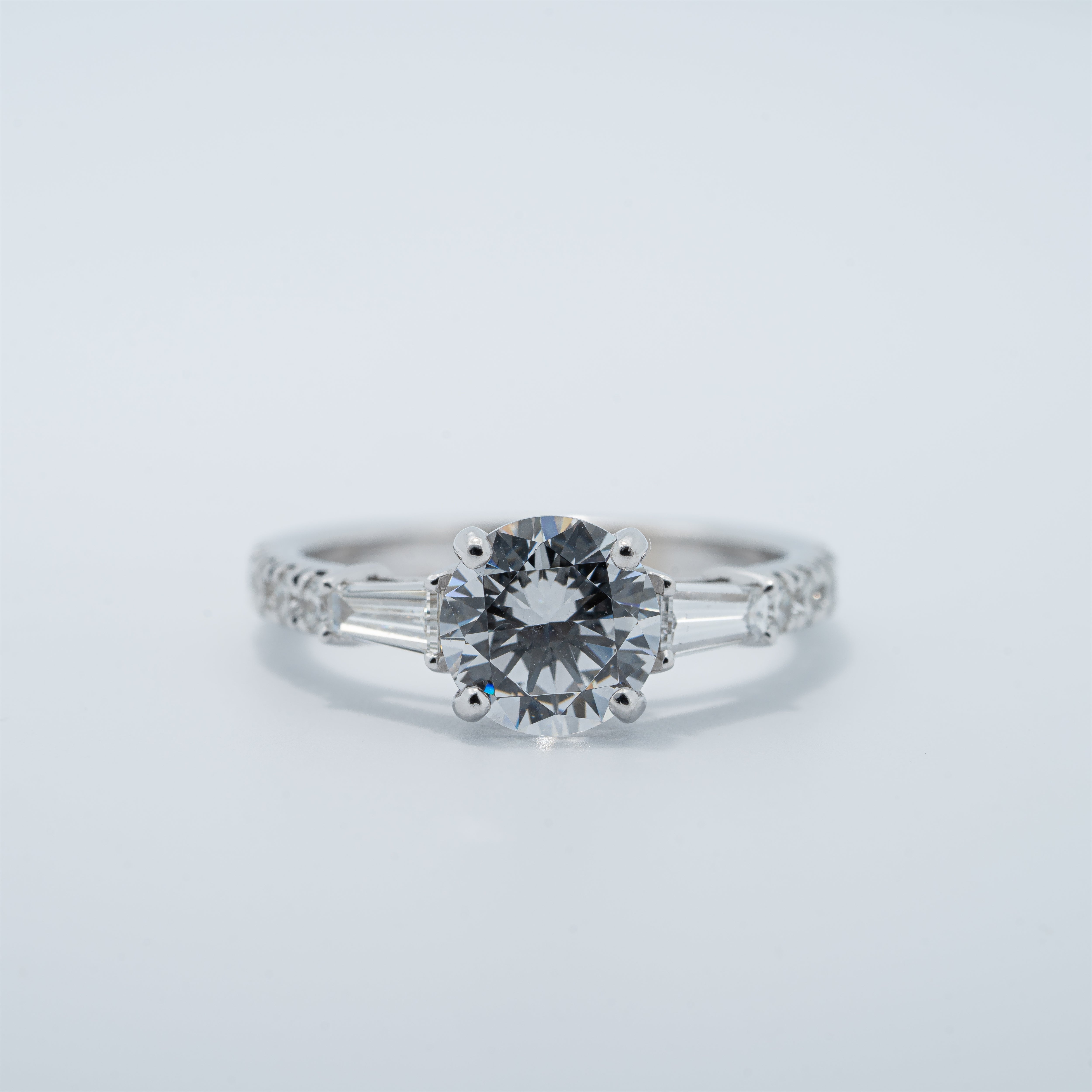 Classic Style Baguette Accented Engagement Ring