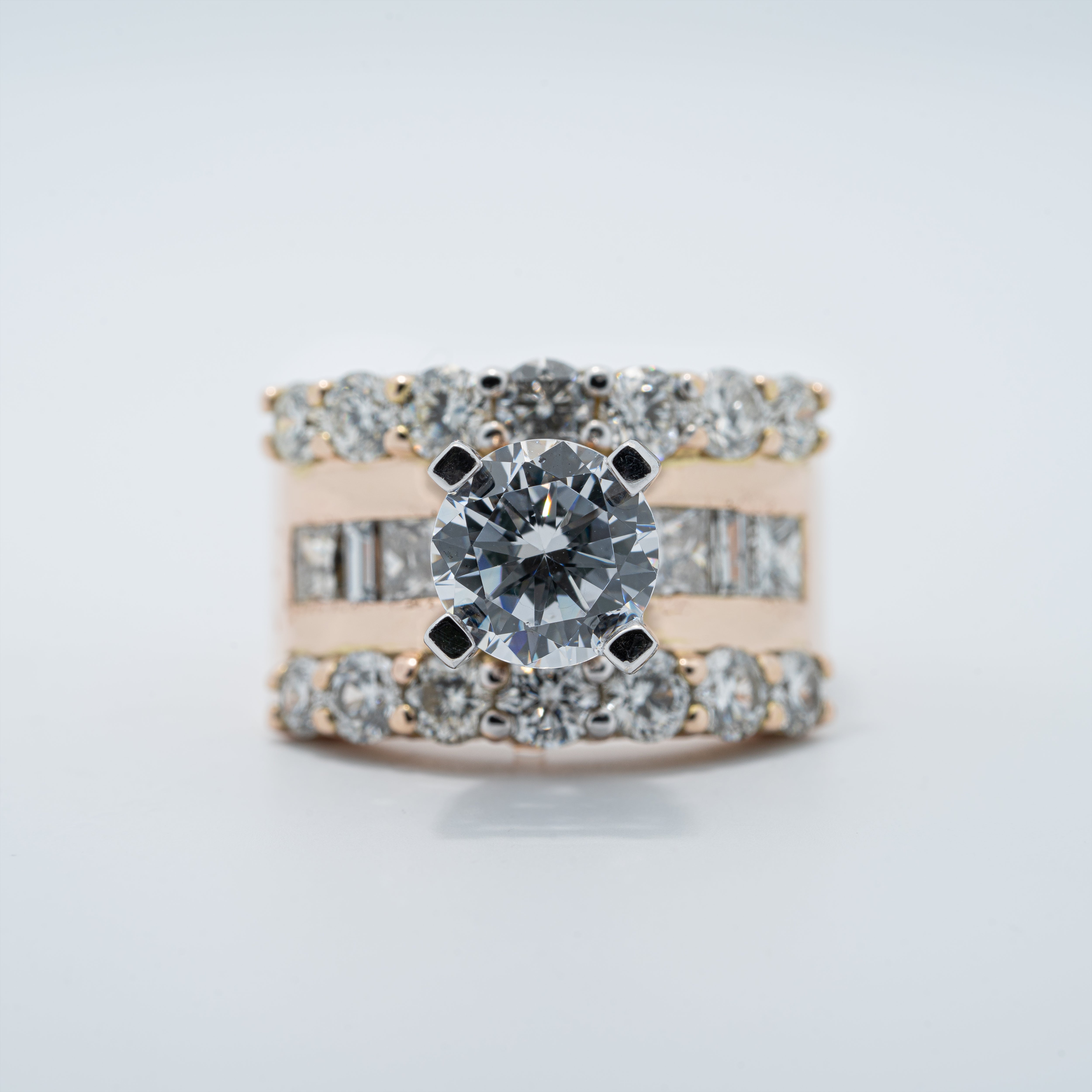 Modern Diamond Three Row Engagement Ring