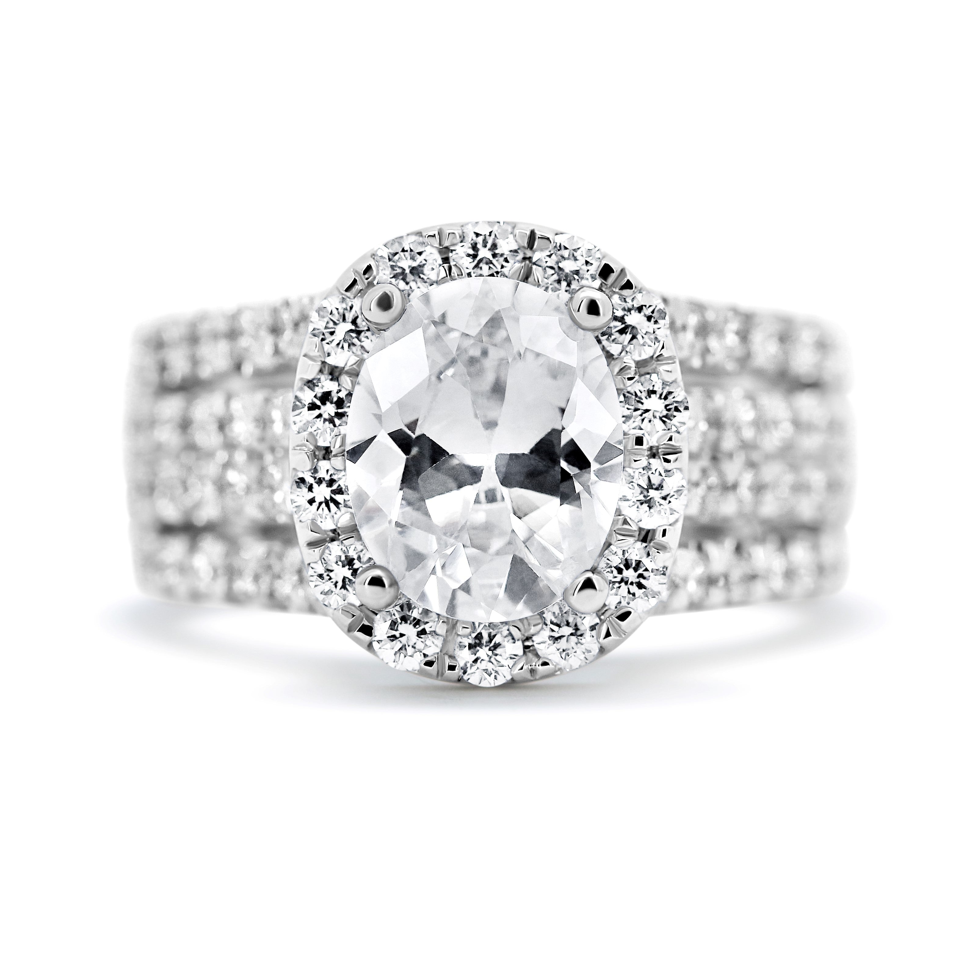 Contemporary Halo 4-Row Split Shank Engagement Ring