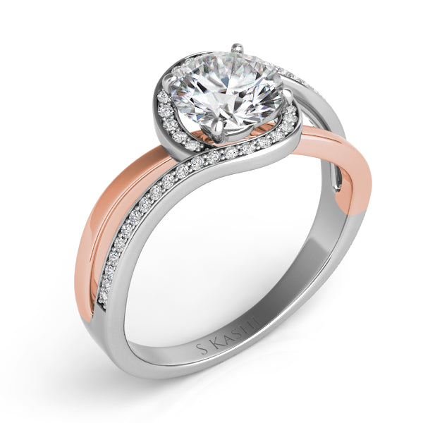 14 Karat Two-Tone Contemporary Halo Engagement Ring | 0.27 CTW Diamond Accents