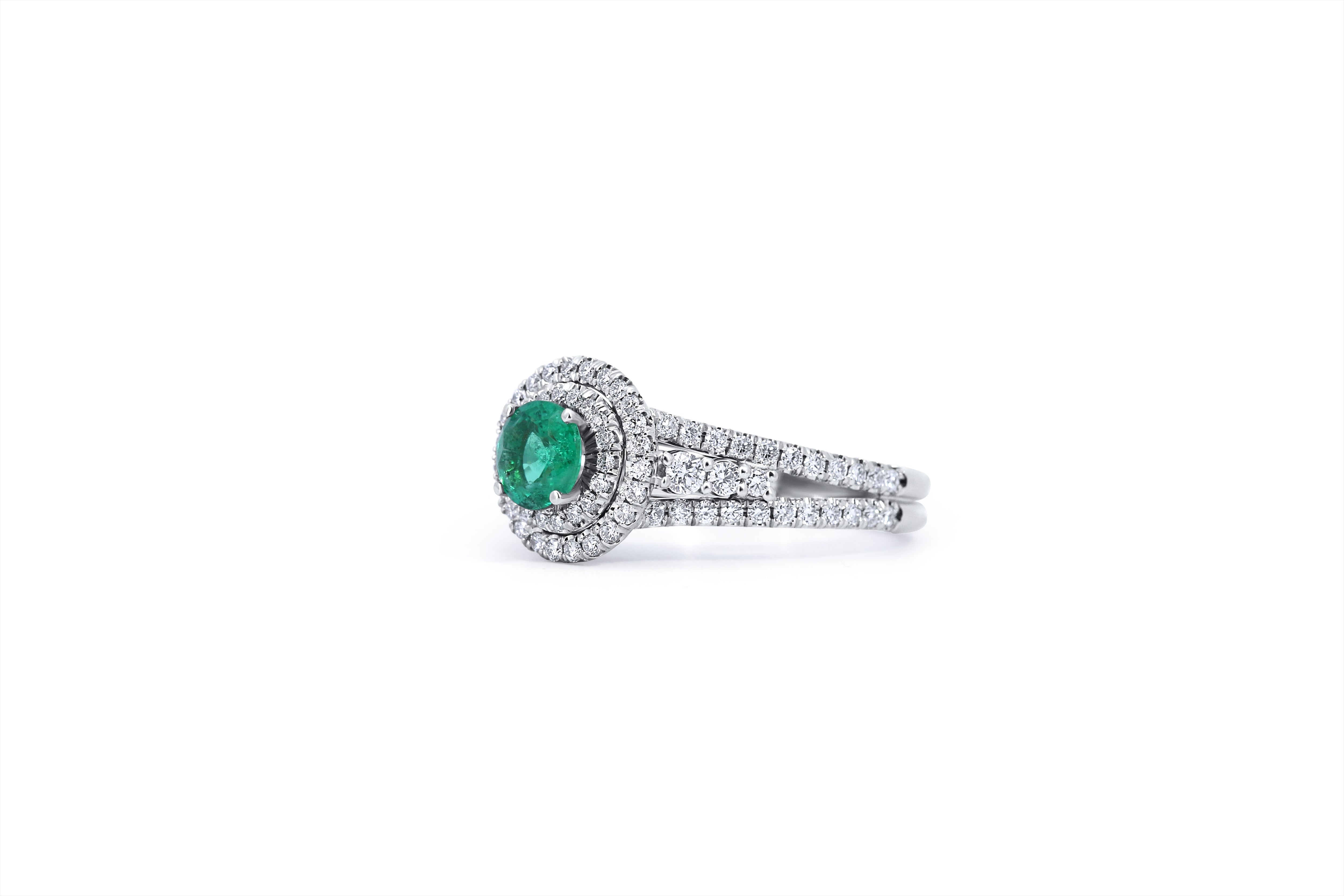 Emerald & Diamond Double Halo Ring