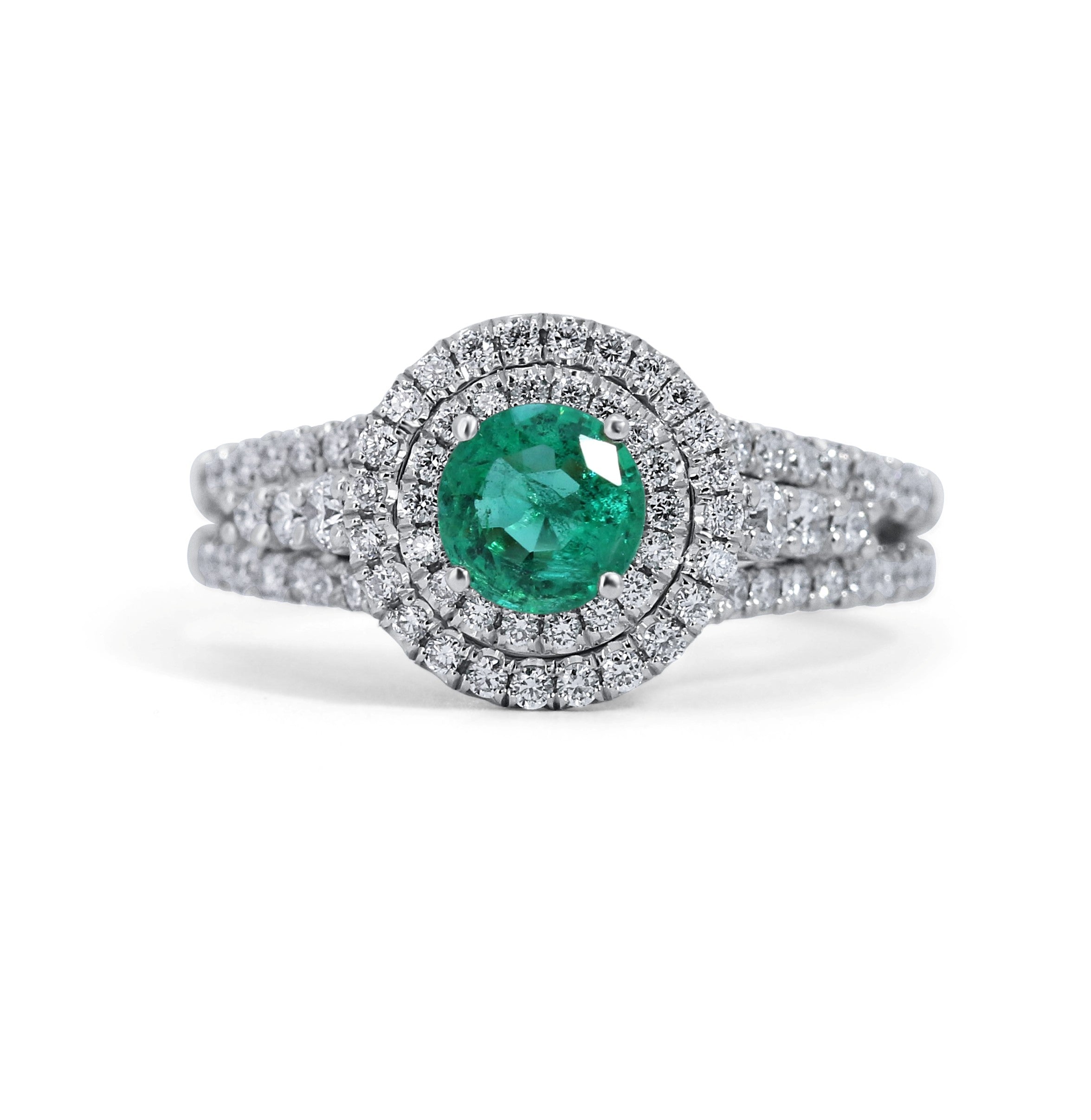 Emerald & Diamond Double Halo Ring