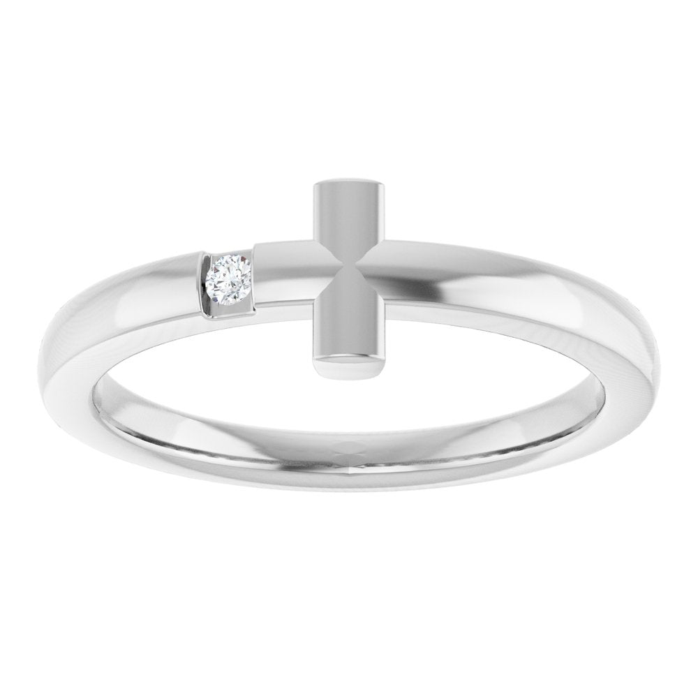 14K White Gold Cross Natural Diamond Fashion Ring