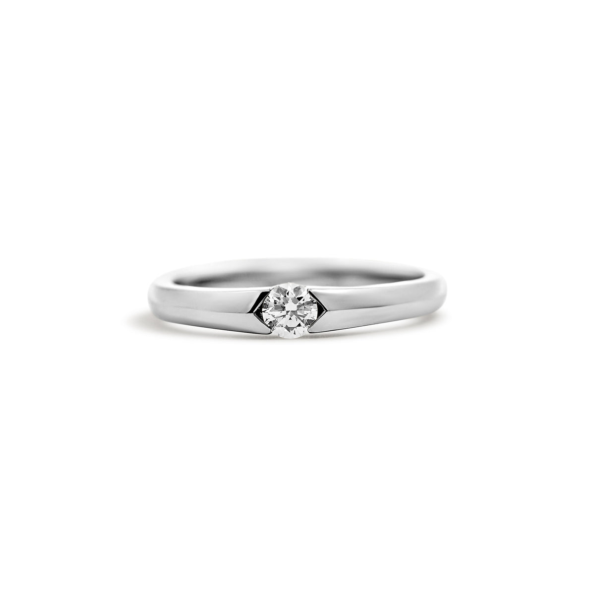 14K White Gold Half Bezel Natural Diamond Solitaire Engagement Ring