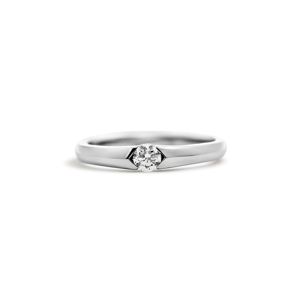 14K White Gold Half Bezel Natural Diamond Solitaire Engagement Ring
