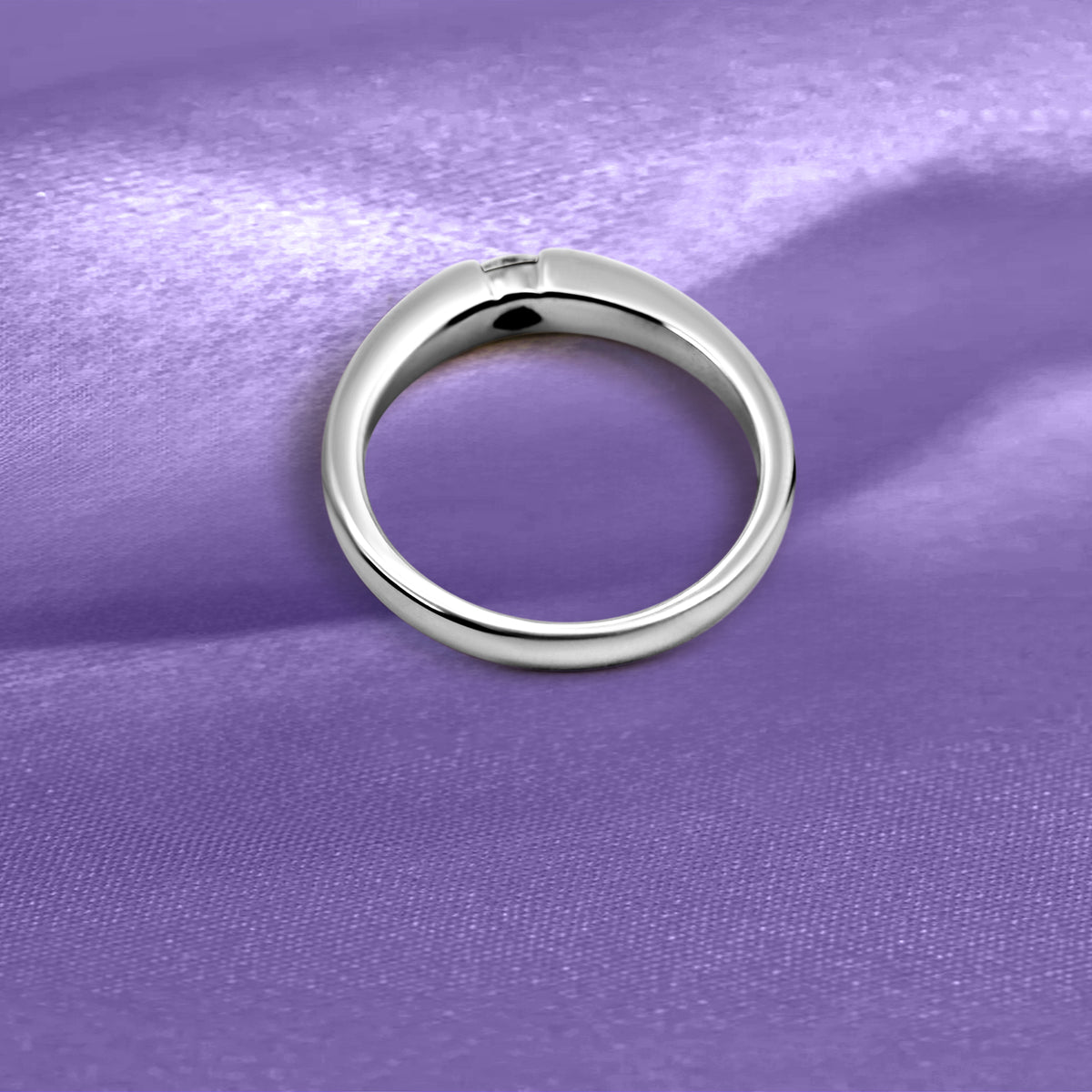 14K White Gold Half Bezel Natural Diamond Solitaire Engagement Ring