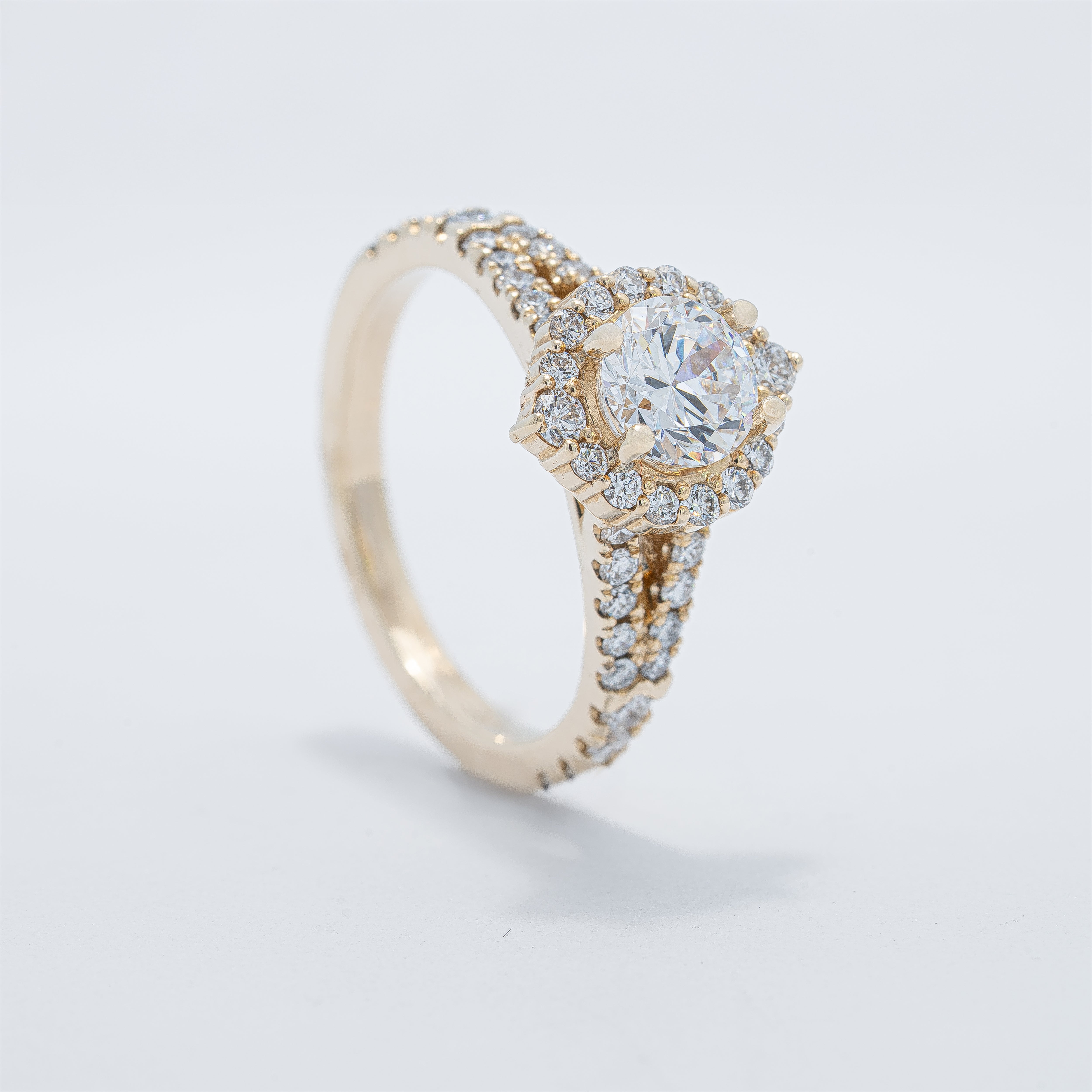 14 Karat Yellow Gold Halo Engagement Ring