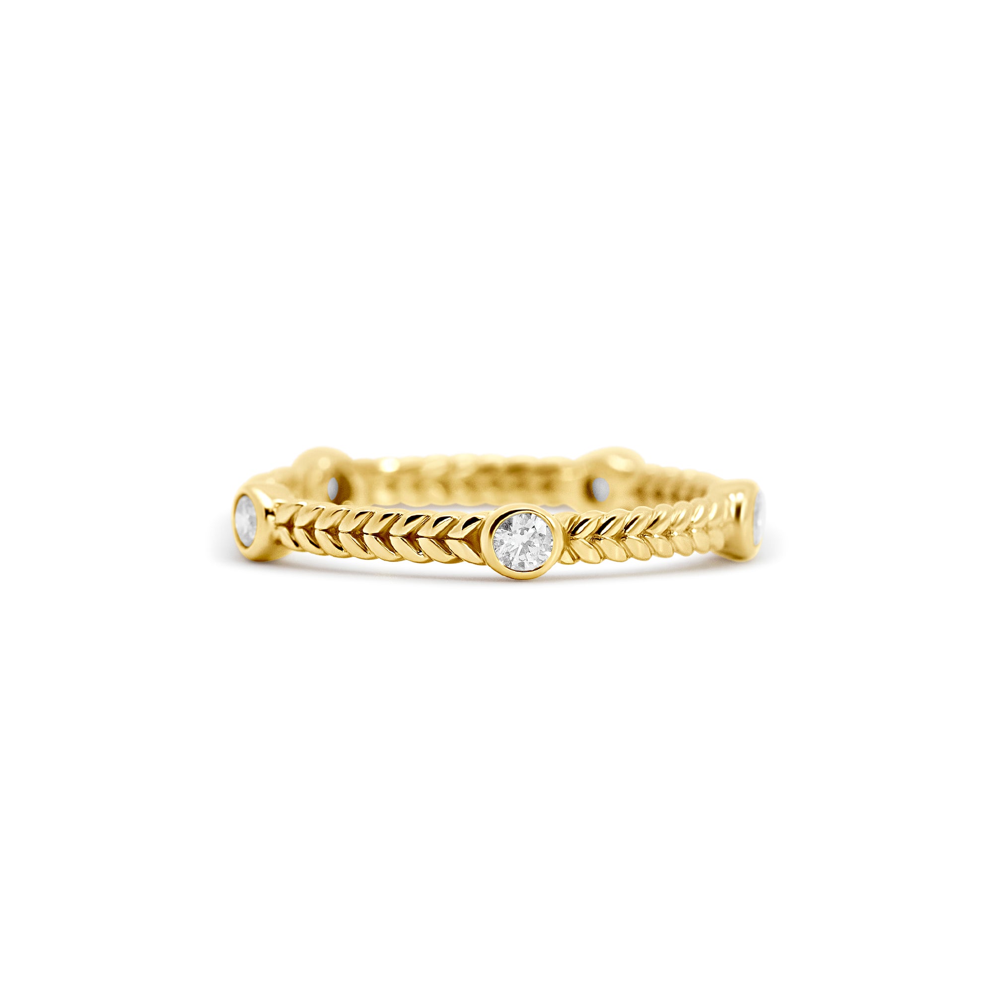 14K Yellow Gold Braided Five-Stone Diamond Eternity Wedding Band
