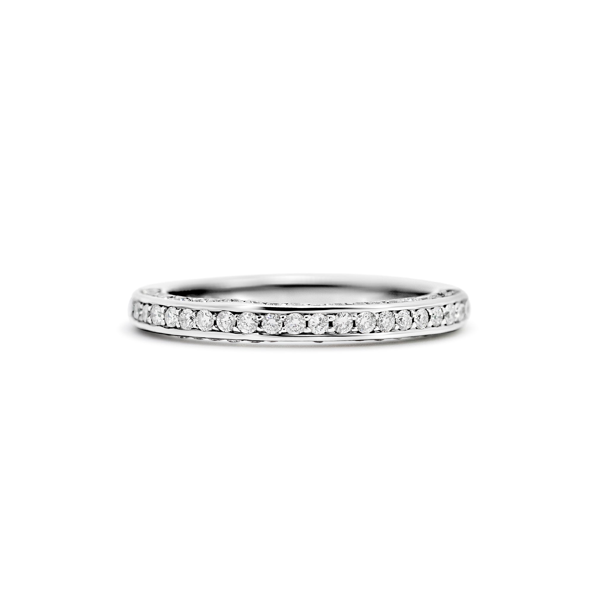 14K White Gold Three-Sided Wedding Band with 0.70 Carats Diamonds