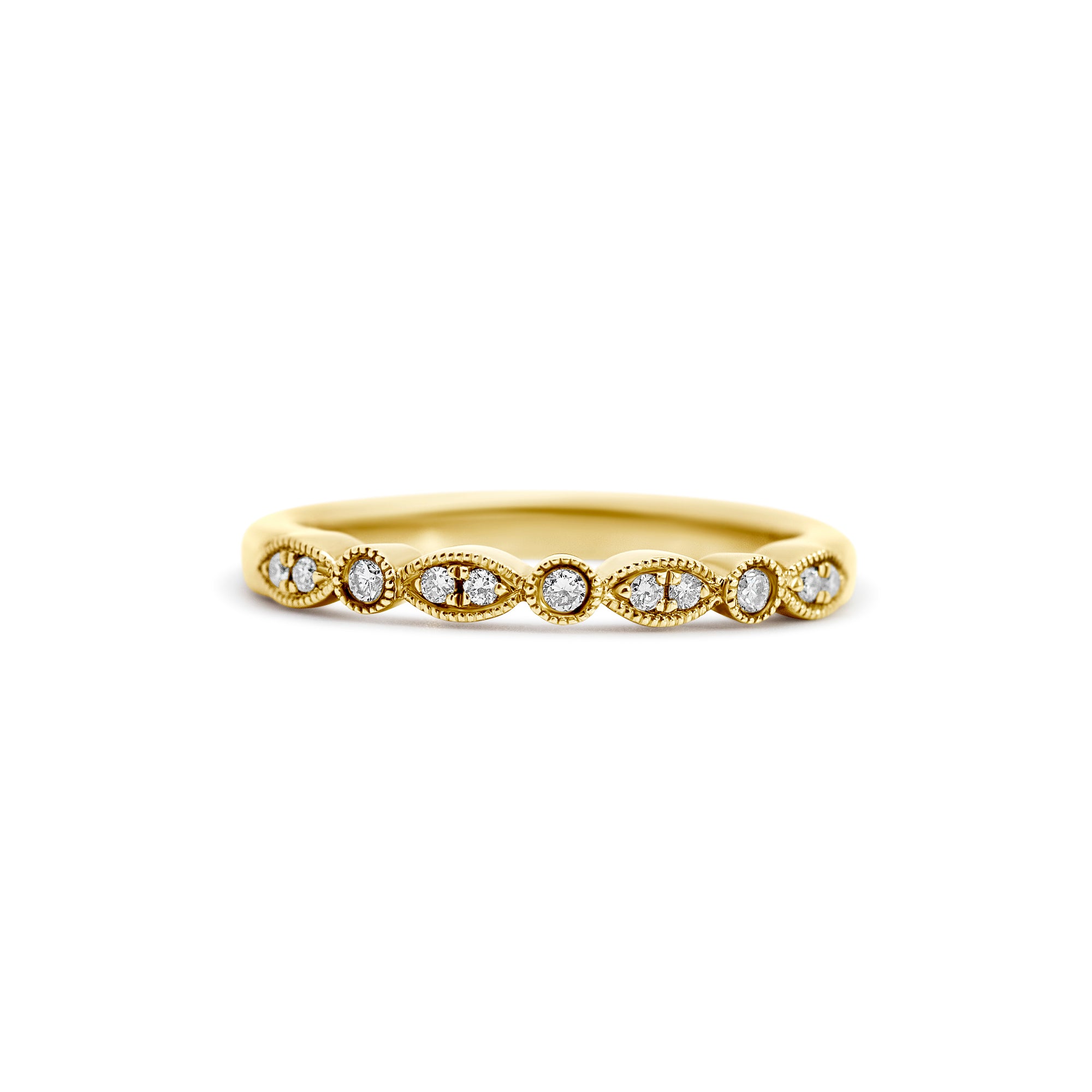 14K Yellow Gold Milgrain Wedding Band with 0.24 Carats Diamonds