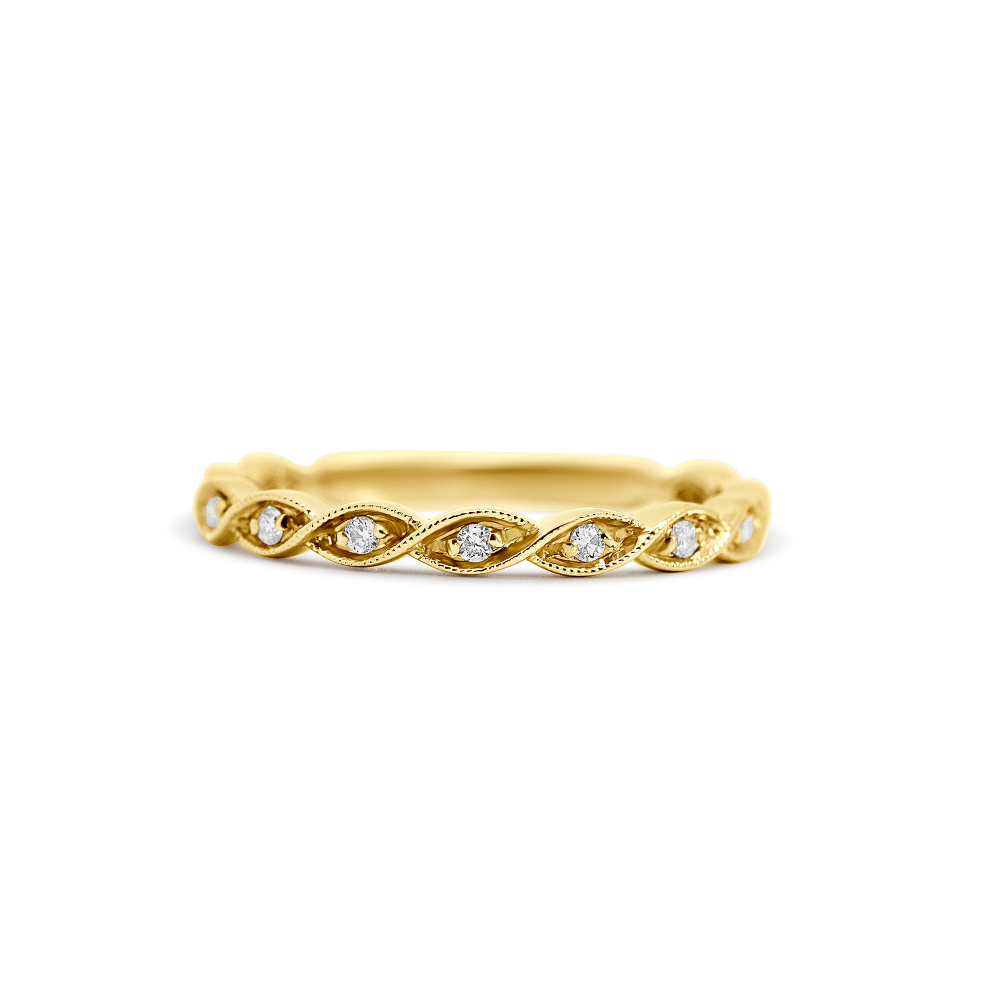 14K Yellow Gold Milgrain Diamond Wedding Band