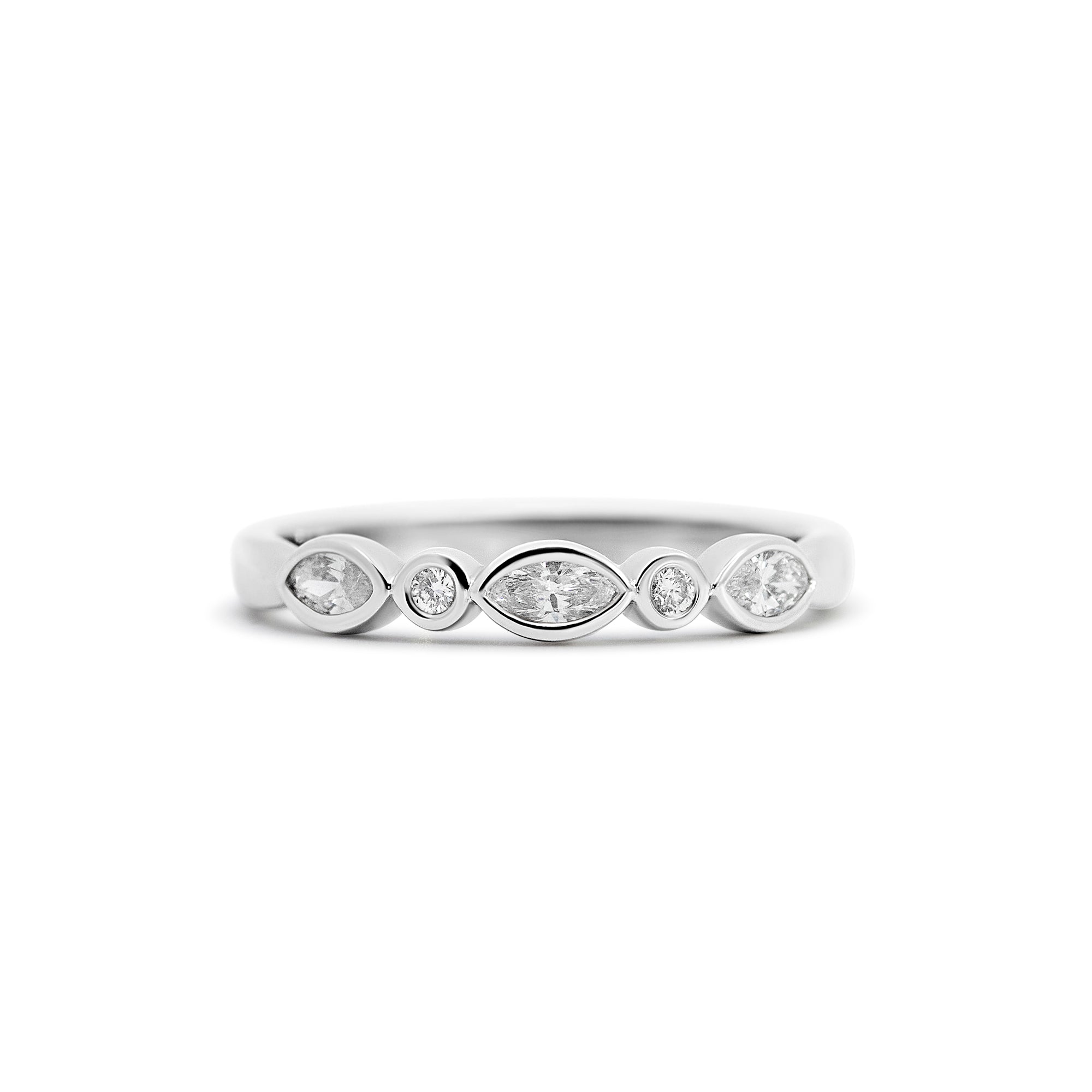 14K White Gold Five-Stone Diamond Wedding Band – 0.28 Carats