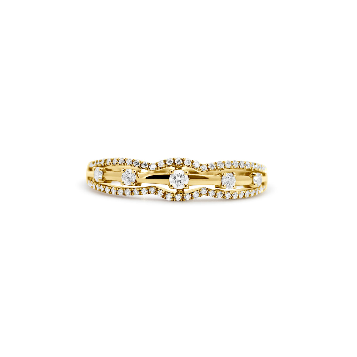14K Yellow Gold Three-Row Diamond Wedding Band