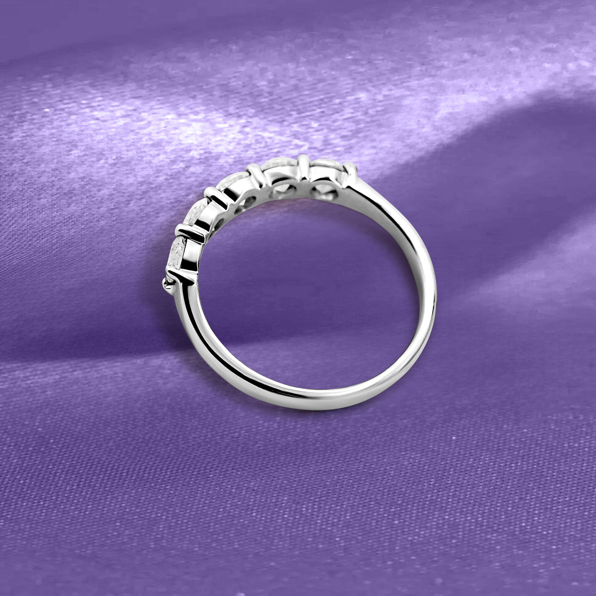 14K White Gold Five-Stone Diamond Wedding Band | Joe Kassab Jewelers