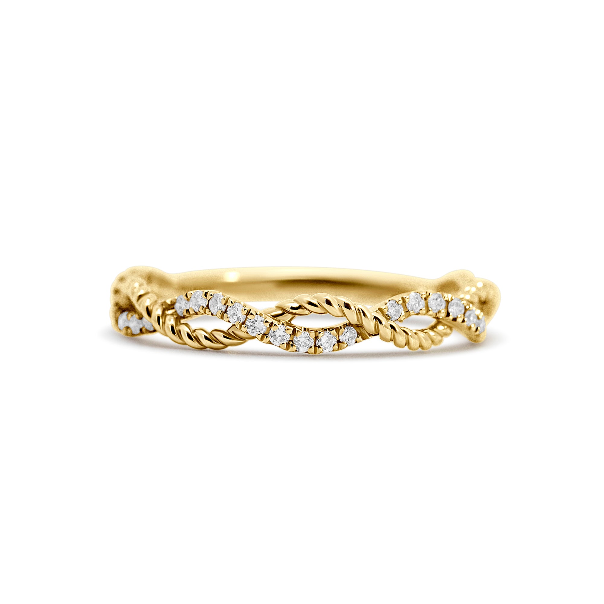 14K Yellow Gold Rope & Twist Diamond Wedding Band – 0.16 Carats
