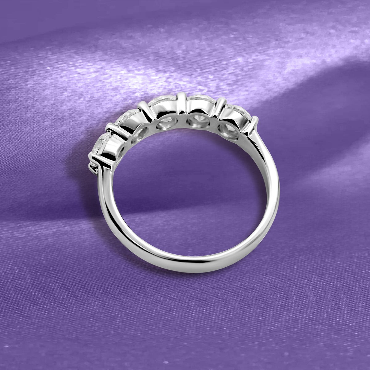 14K White Gold Five-Stone 1 1/2 Carat Diamond Wedding Band | Joe Kassab Jewelers