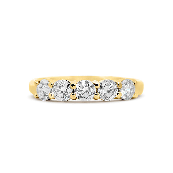 14K Yellow Gold Five-Stone Diamond Wedding Band | 1.00 Carats
