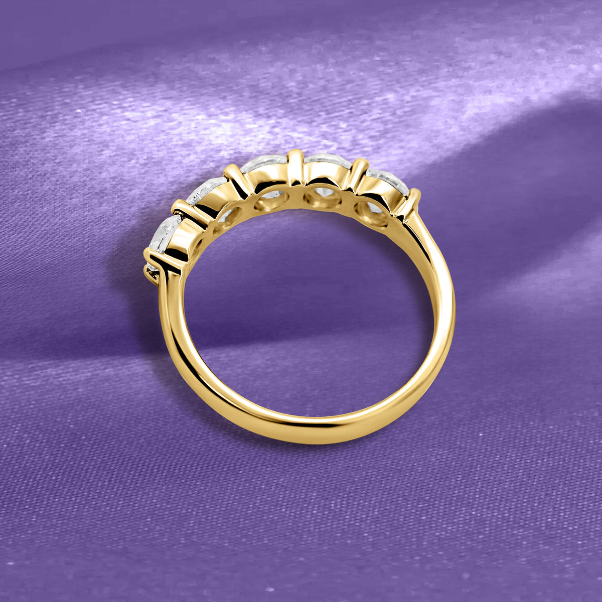 14K Yellow Gold Five-Stone Diamond Wedding Band – 1 1/2 Carats