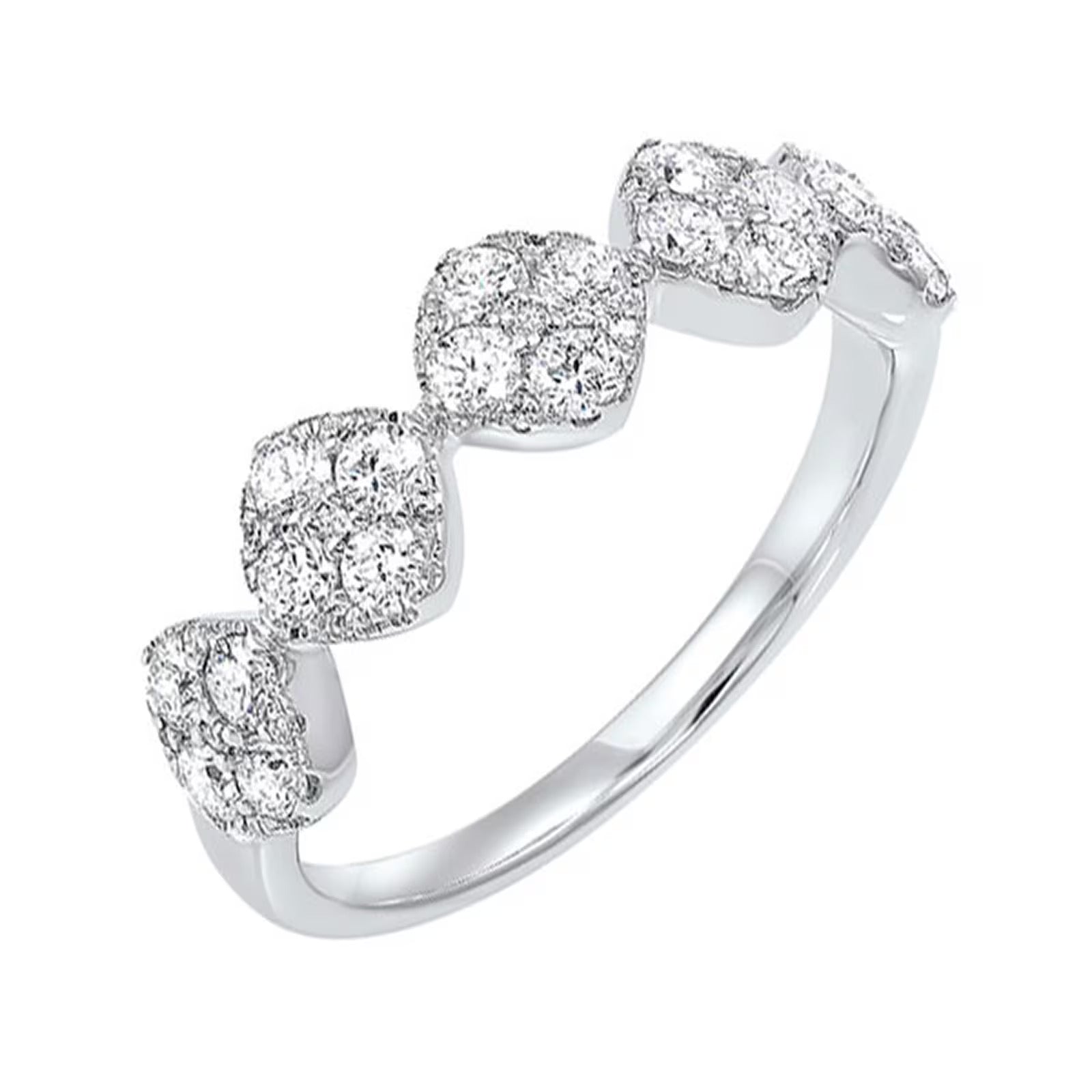 14K White Gold 5 Station Natural Diamond Fashion Ring