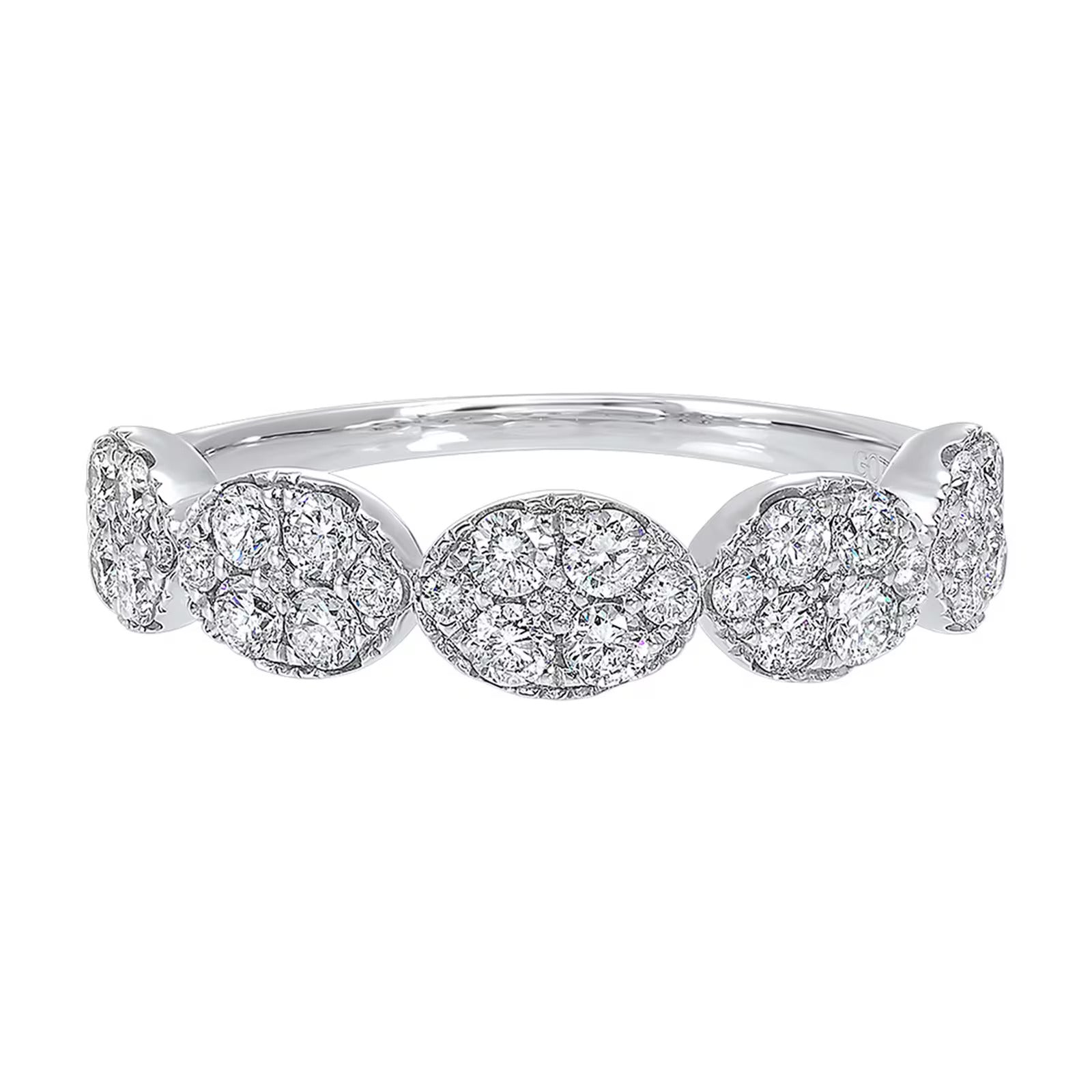 14K White Gold Five Oval Station Diamond Fashion Ring | 0.75 Carats