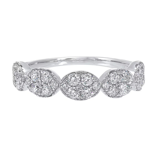 14K White Gold Five Oval Station Diamond Fashion Ring | 0.75 Carats