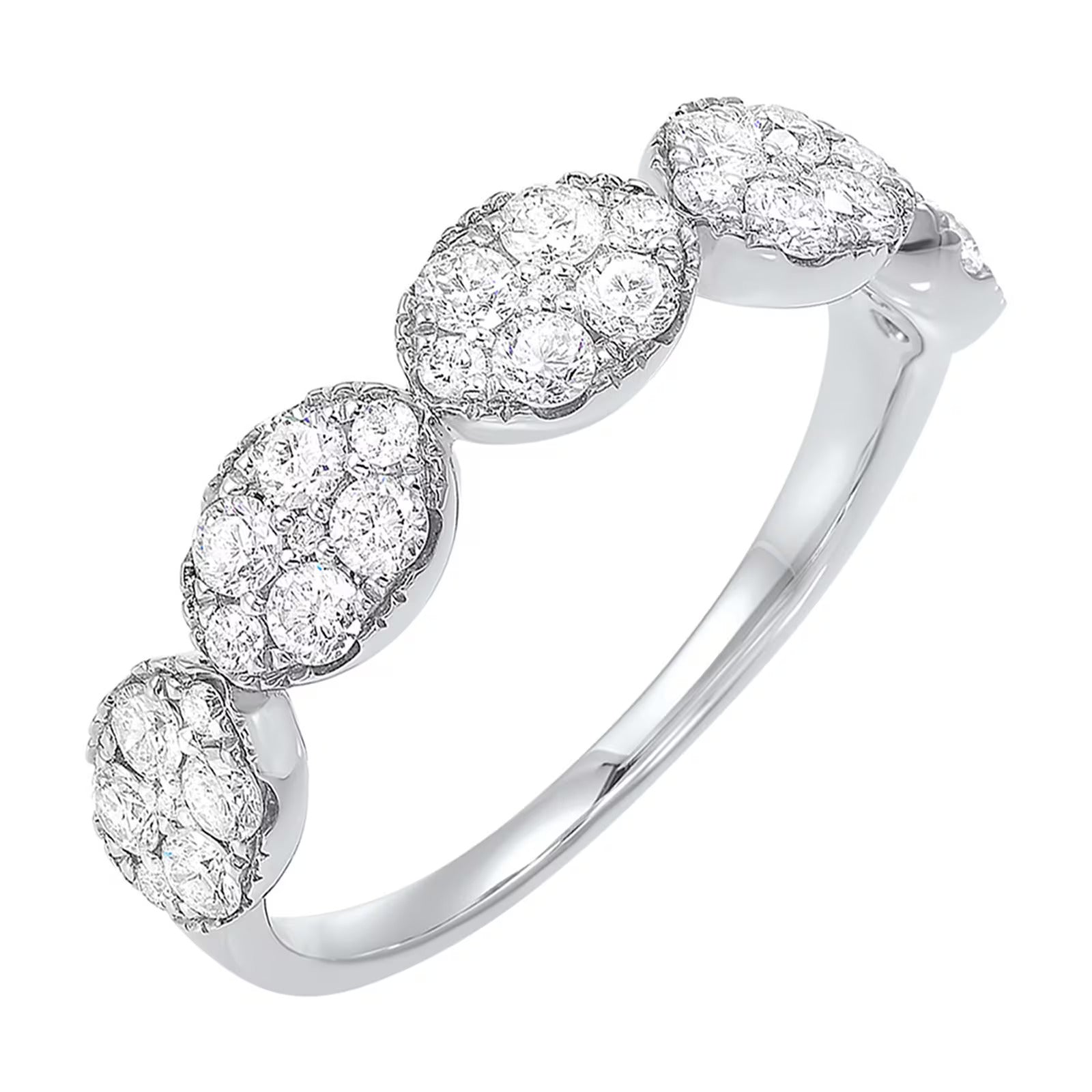 14K White Gold Five Oval Station Diamond Fashion Ring | 0.75 Carats