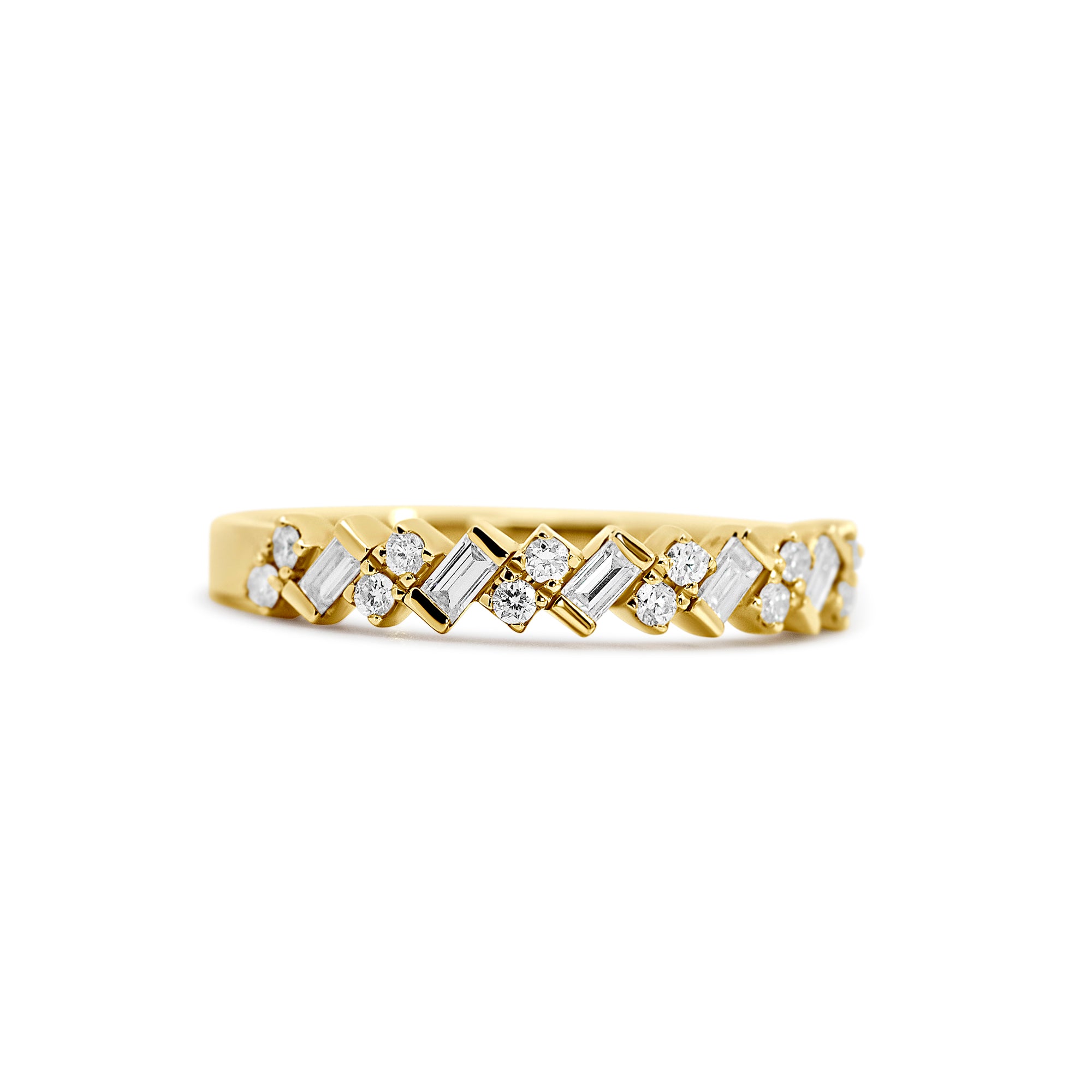 14K Yellow Gold Baguette & Round Diamond Wedding Band | 0.32ct