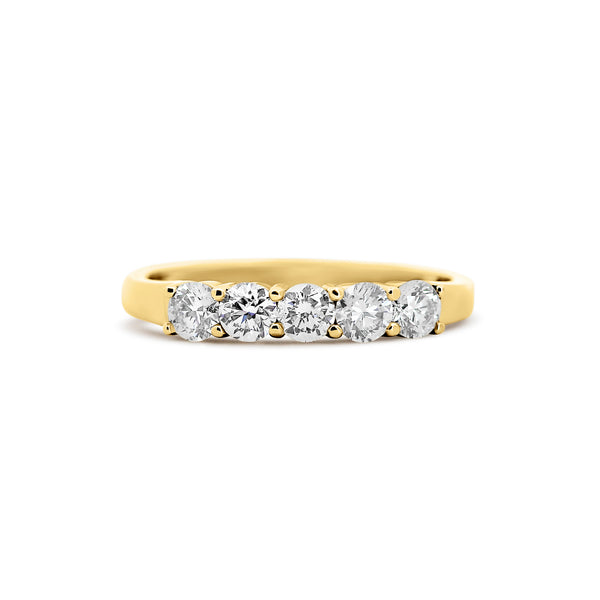 14K Yellow Gold Five-Stone Diamond Wedding Band | 3/4 Carats
