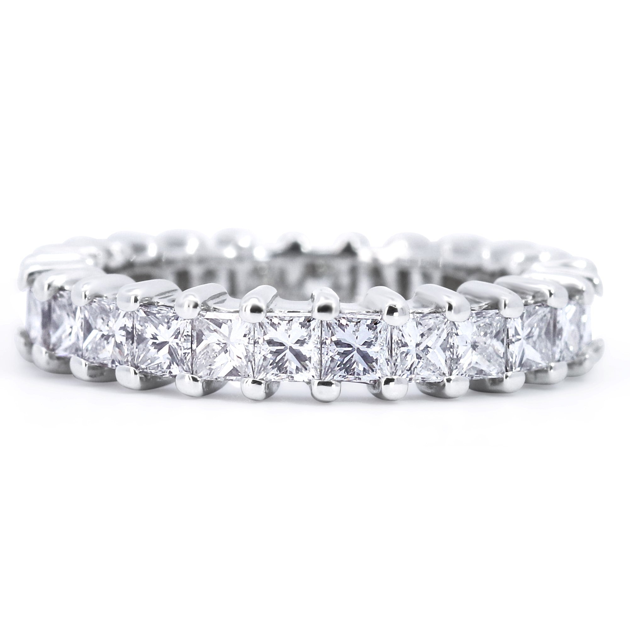 14K White Gold Eternity Wedding Band with 2.60 Carats Princess Cut Diamonds