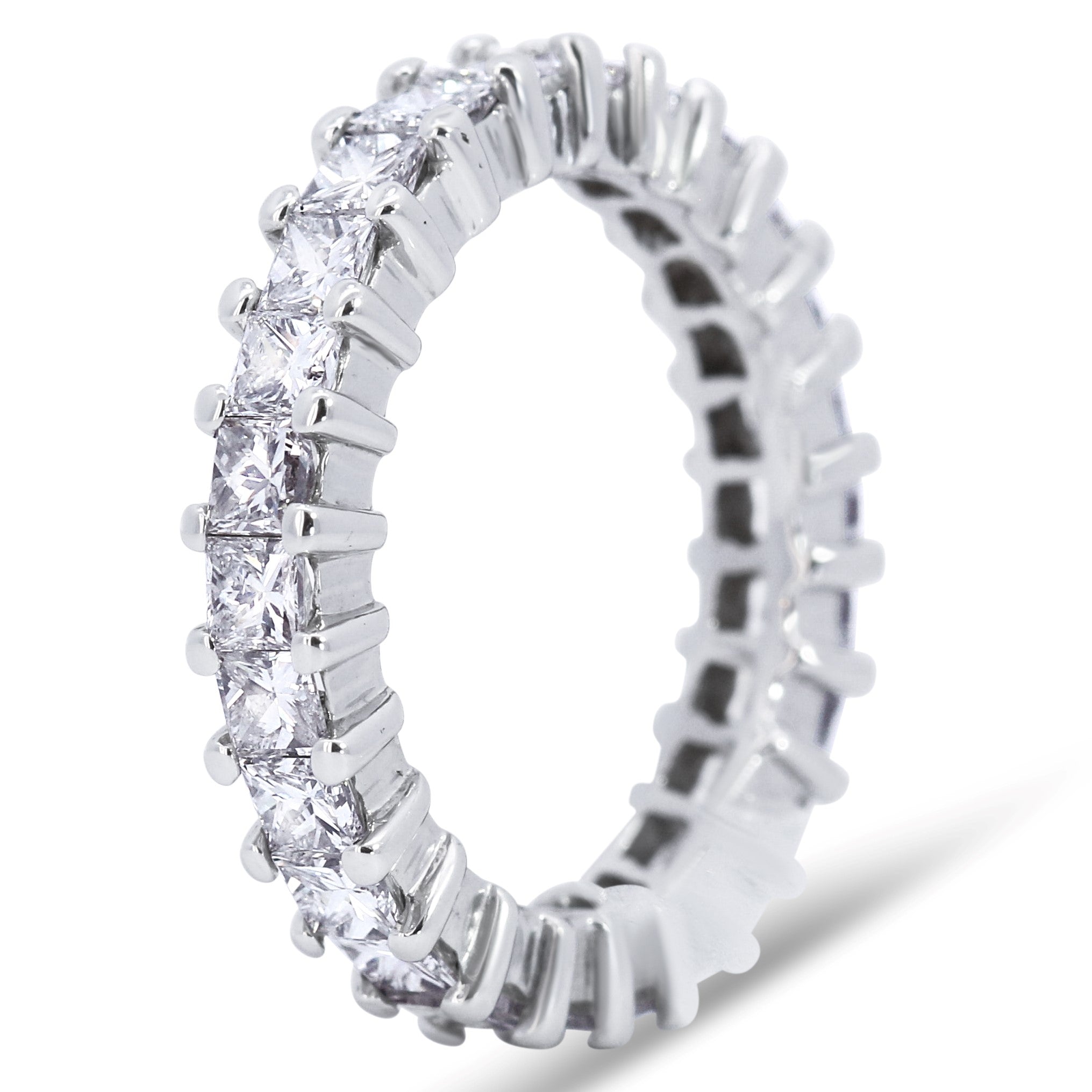 14K White Gold Eternity Wedding Band with 2.60 Carats Princess Cut Diamonds