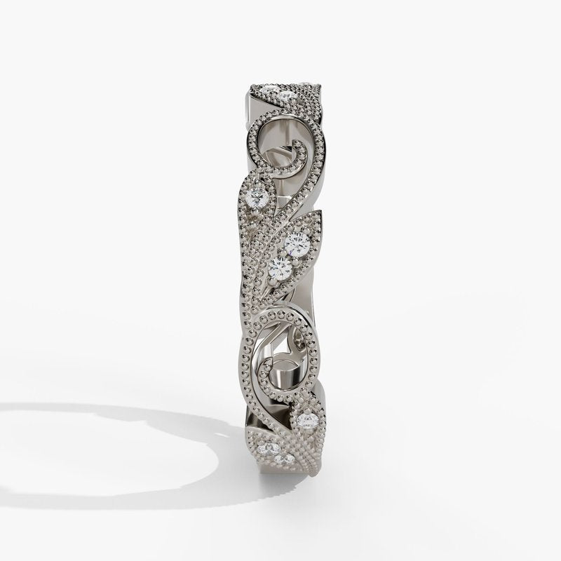 14 Karat White Gold Vintage Scroll Filigree Wedding Band