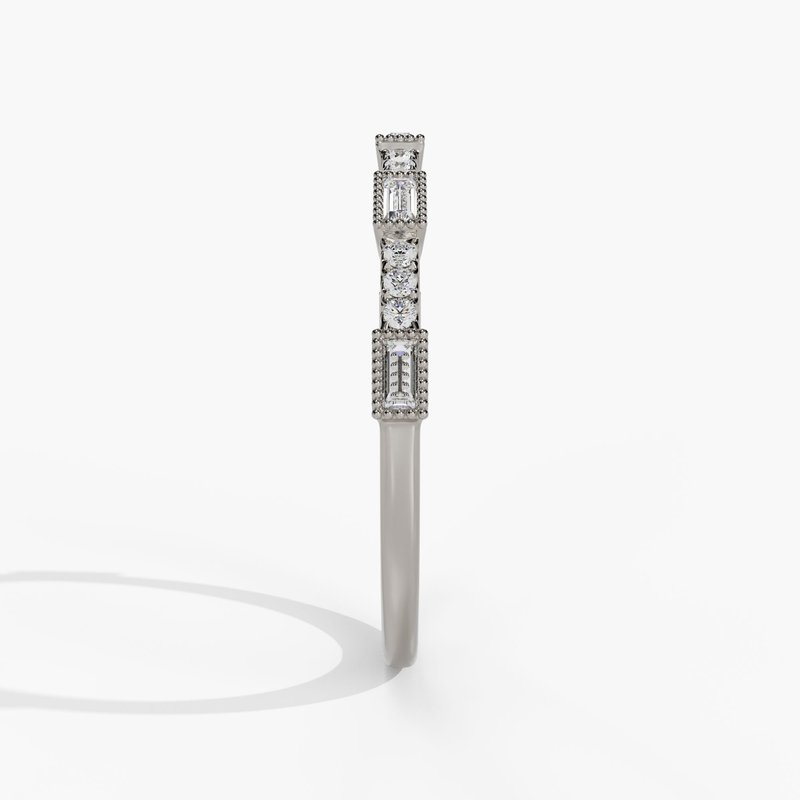 14K White Gold Round & Baguette Diamond Wedding Band