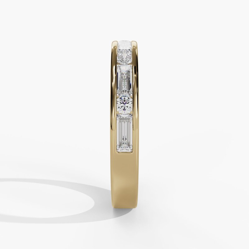 14 Karat Yellow Gold Round & Baguette Diamond Wedding Band | Joe Kassab Jewelers