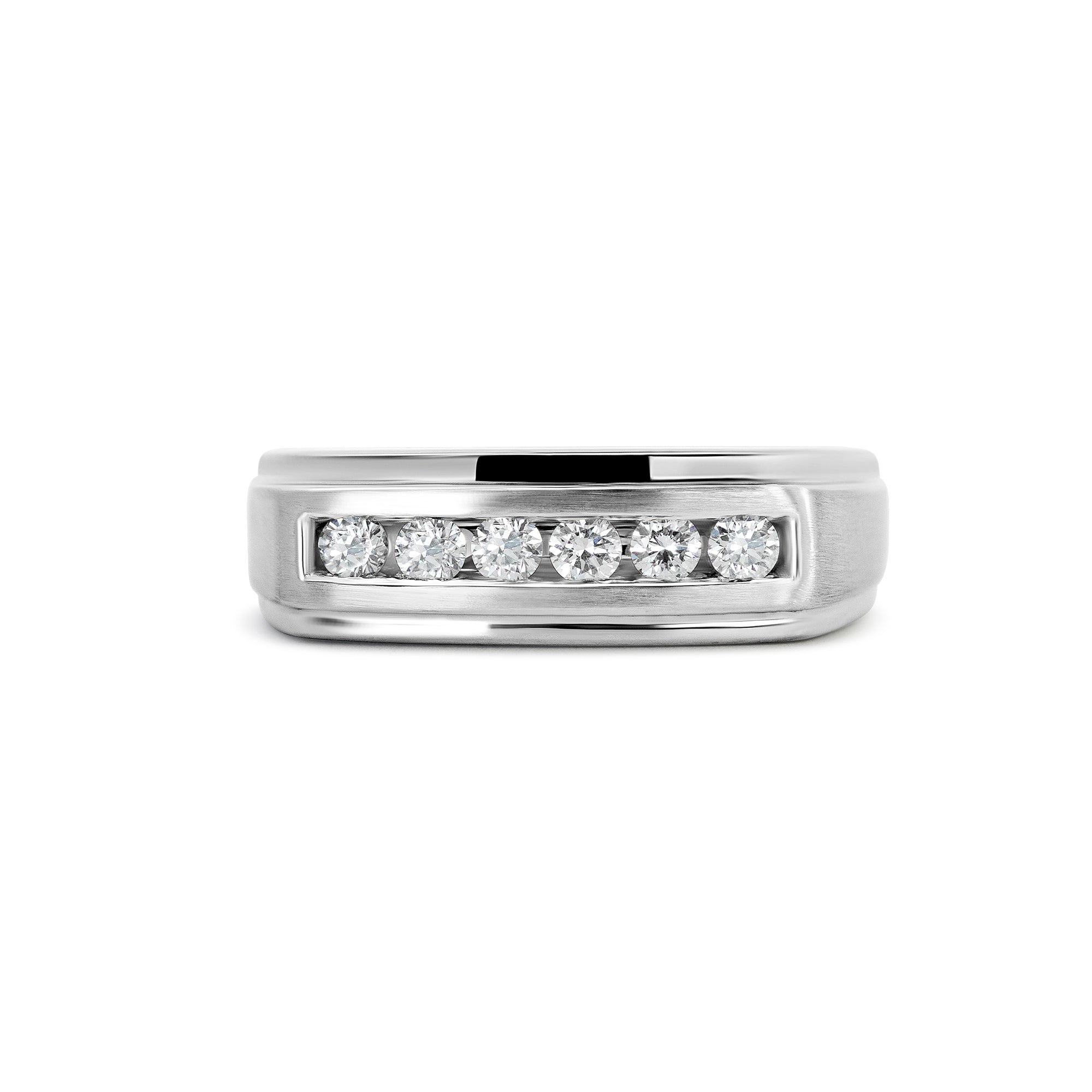 14K White Gold Men’s European Shank Channel-Set Diamond Wedding Band