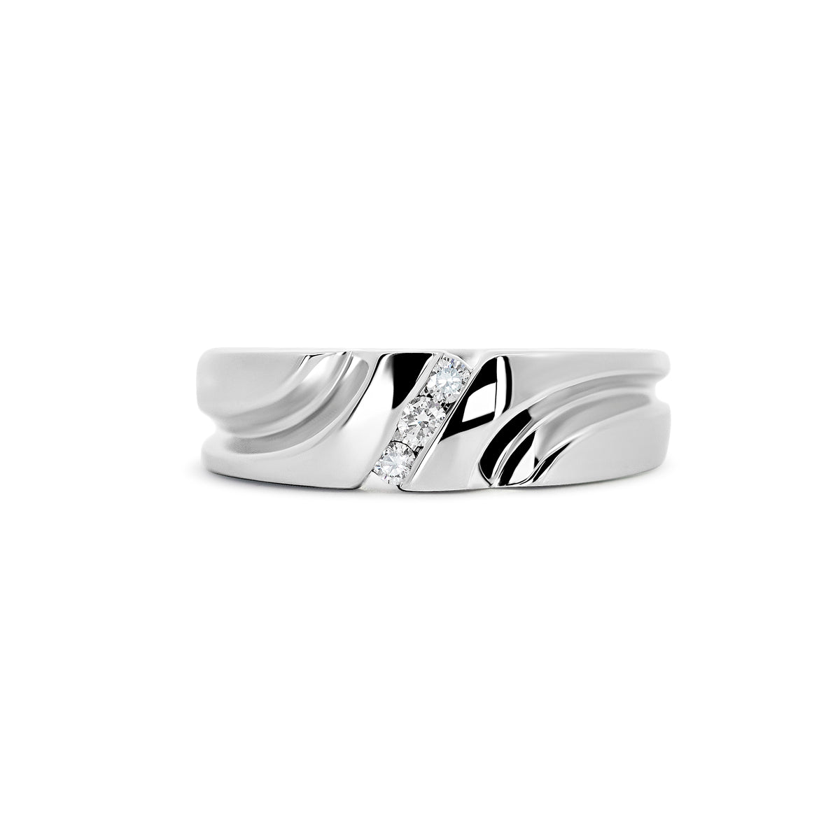 14K White Gold Men's Three Stone Diamond Wedding Band | 0.20CT Diamond Ring