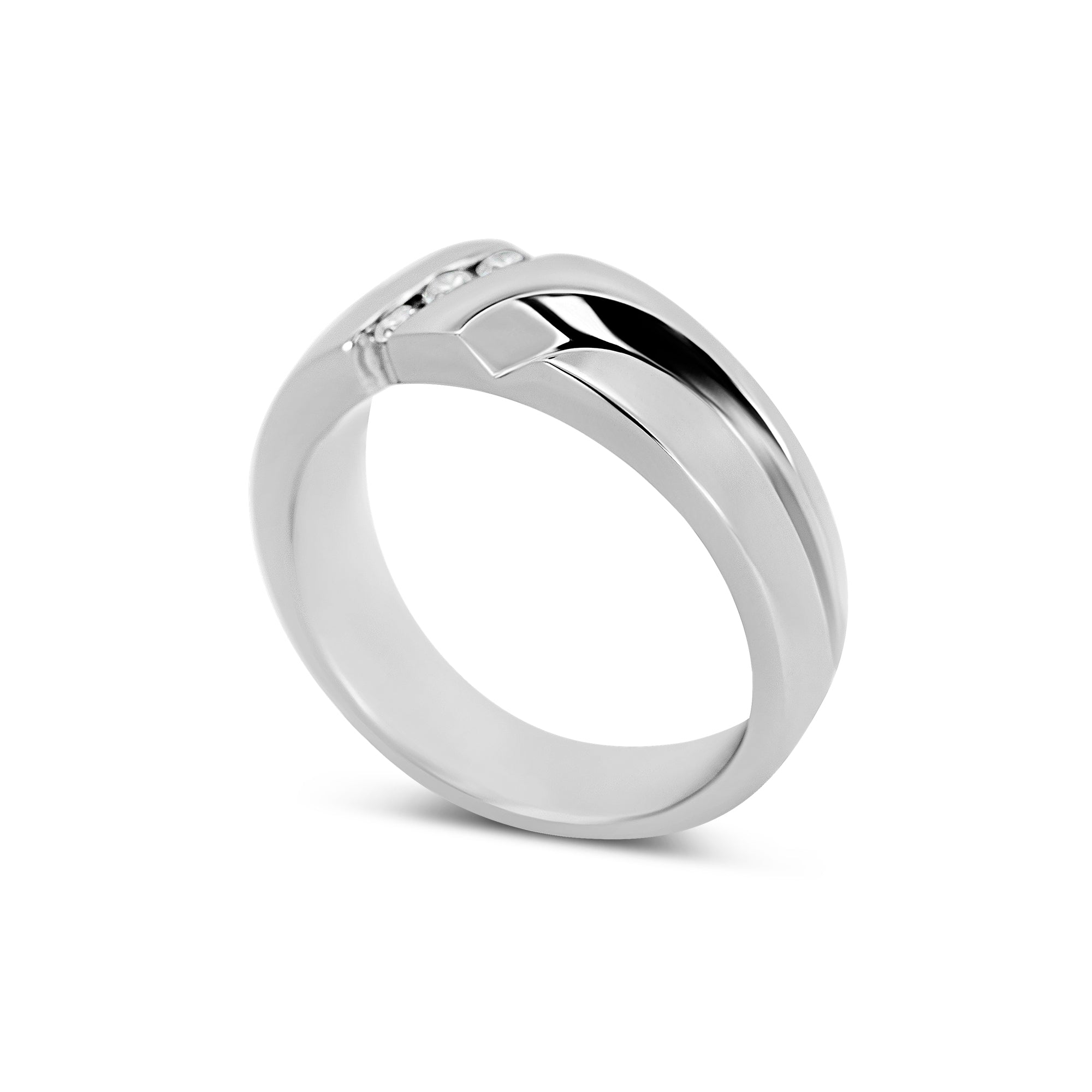 14K White Gold Men’s Three-Stone Diamond Wedding Band