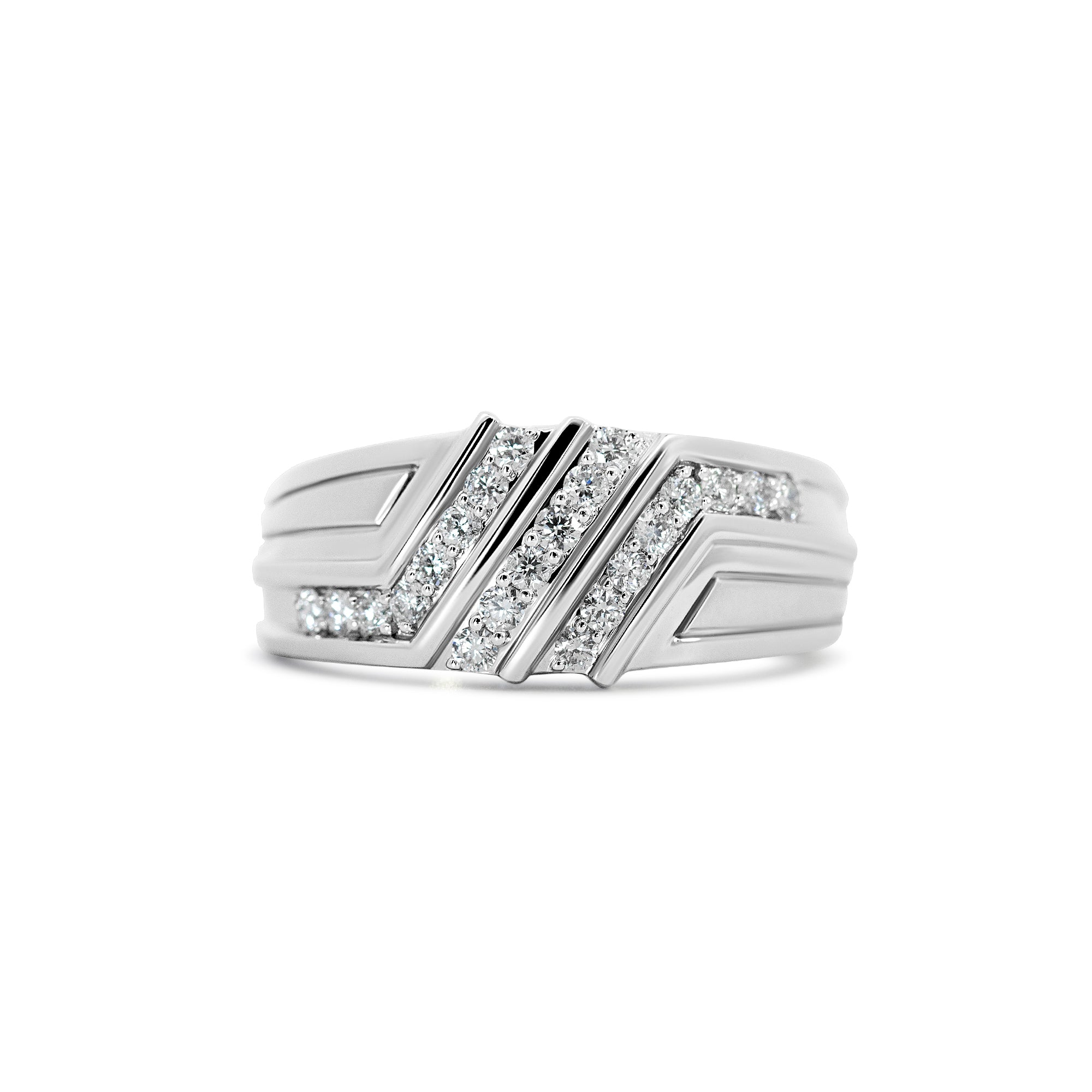 14K White Gold Men’s Three-Row Diamond Wedding Band