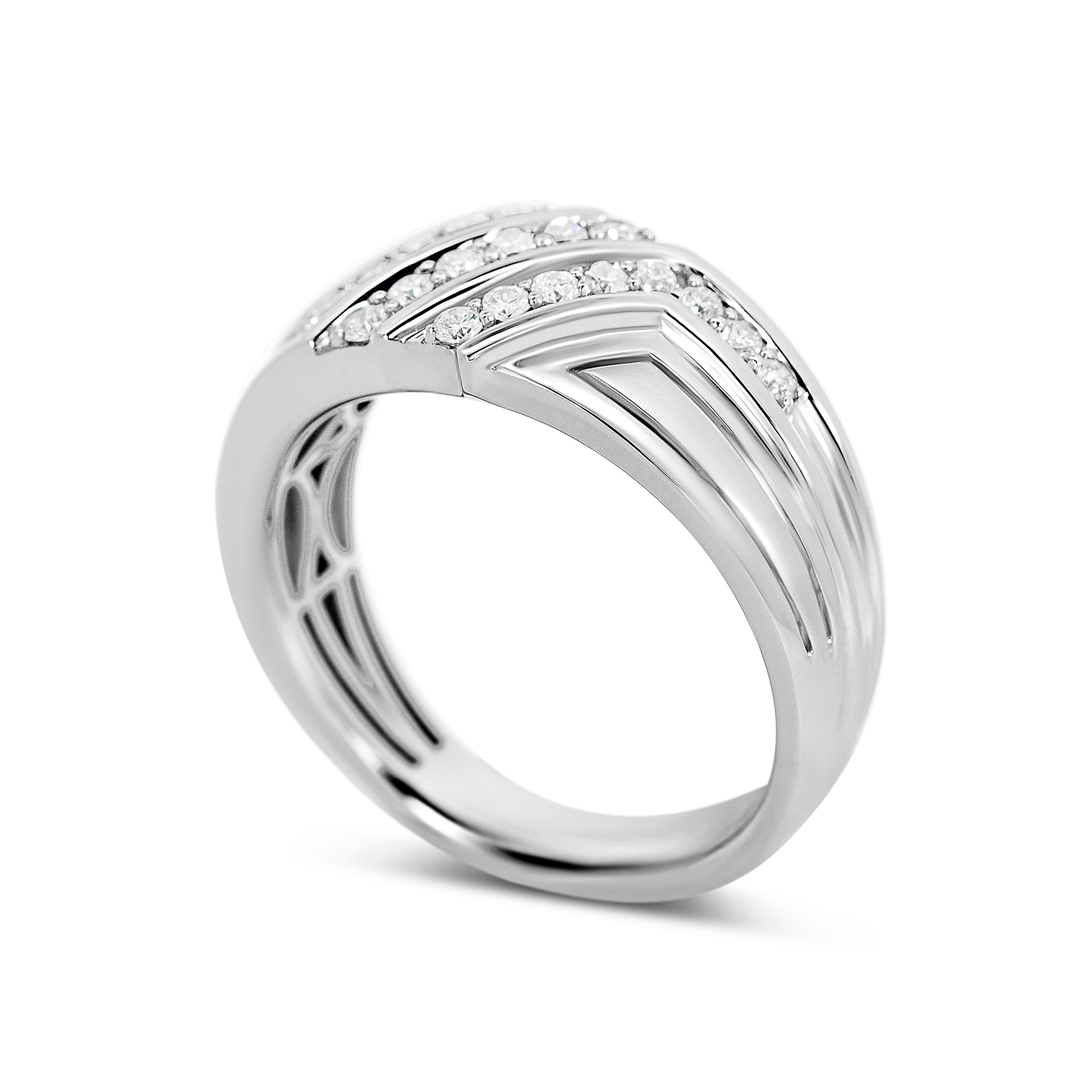 14K White Gold Men’s Three-Row Diamond Wedding Band