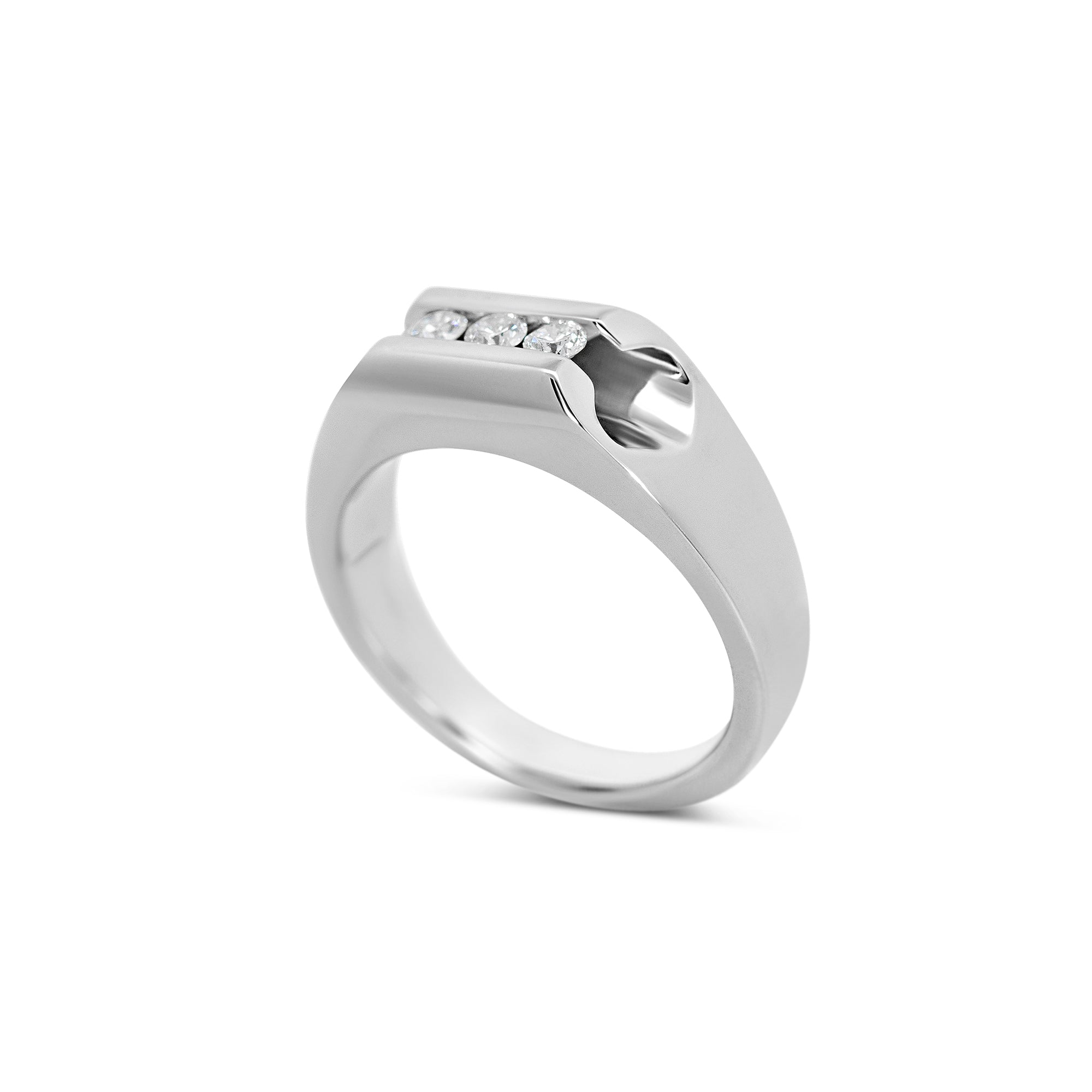14K White Gold Men’s Three-Stone Channel-Set Diamond Wedding Band