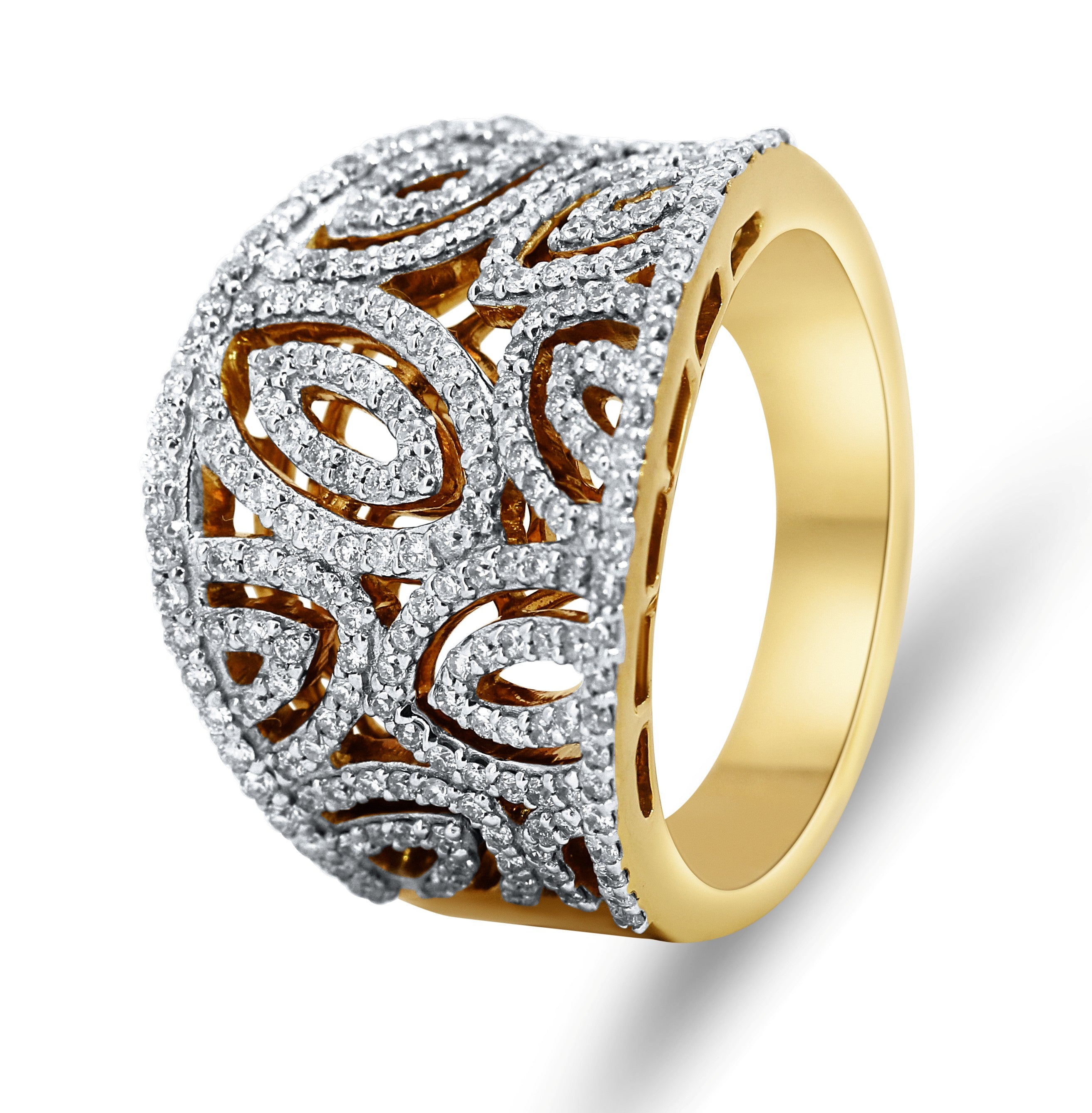 18 Karat Yellow Gold Open Design Diamond Fashion Ring