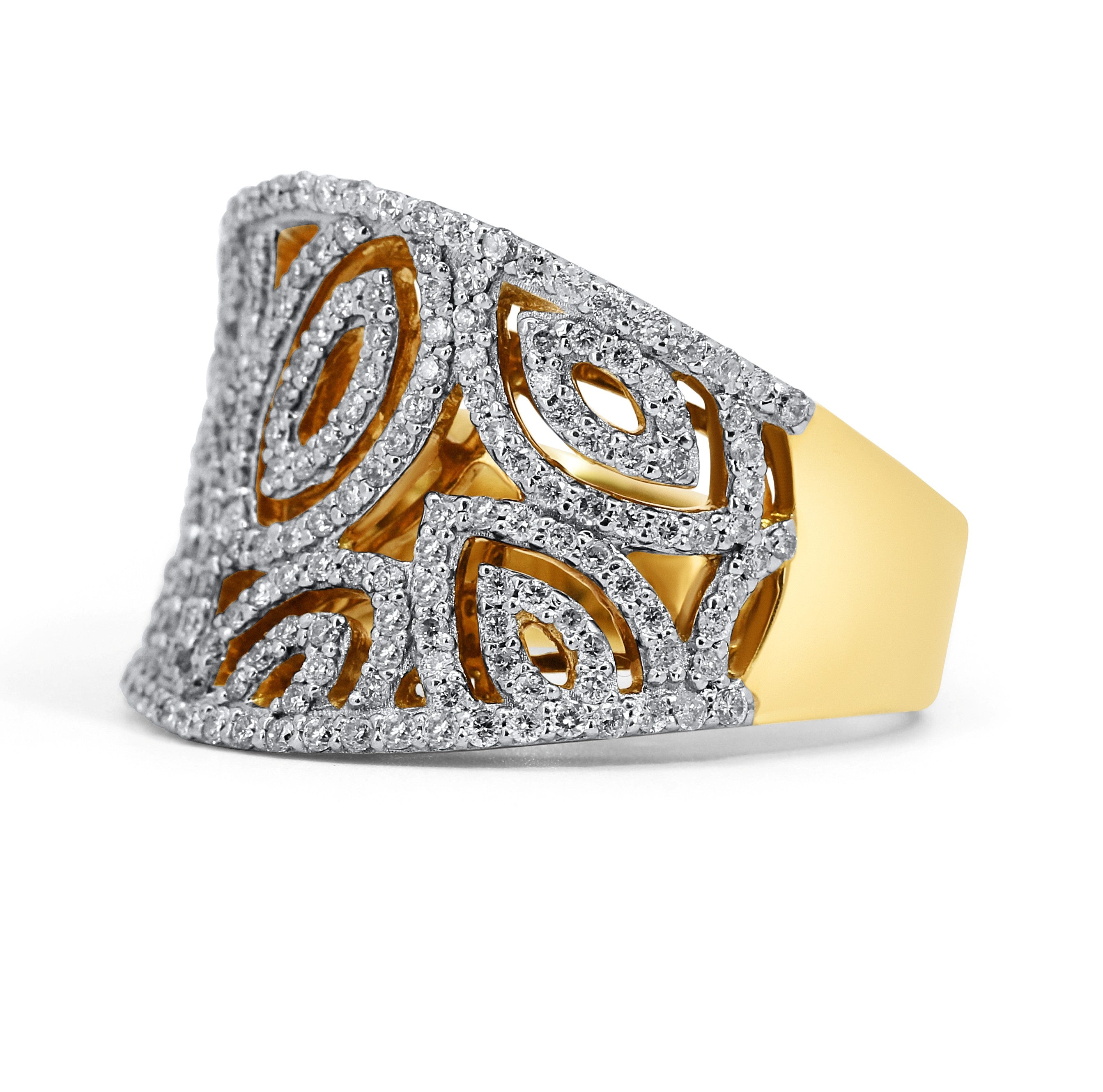 18 Karat Yellow Gold Open Design Diamond Fashion Ring