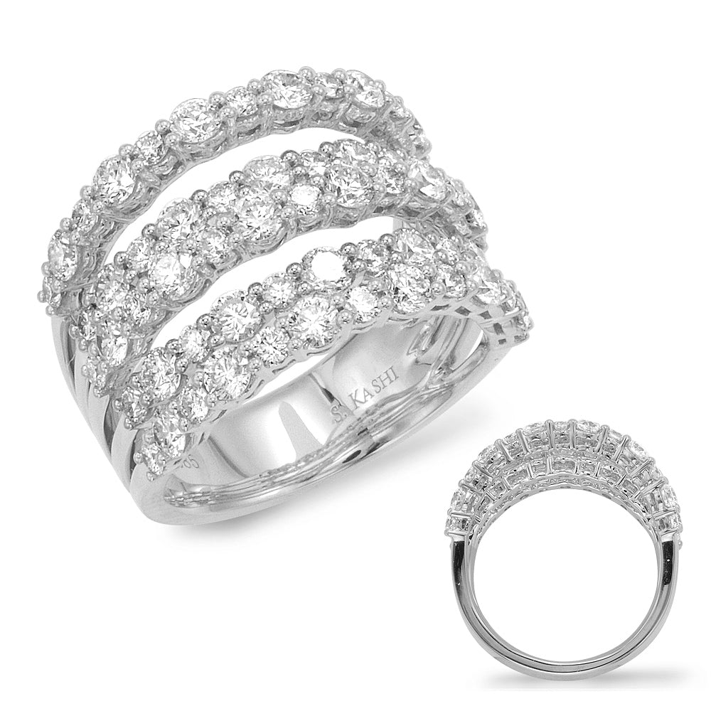 14 Karat White Gold Five Row Round Brilliant Diamond Right Hand Ring | 3.01 CTW